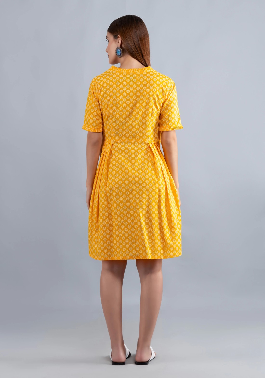 Yellow Printed Pure Cotton Fit & Flare  Dress