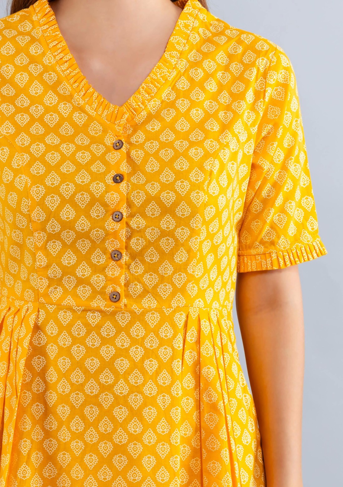 Yellow Printed Pure Cotton Fit & Flare  Dress