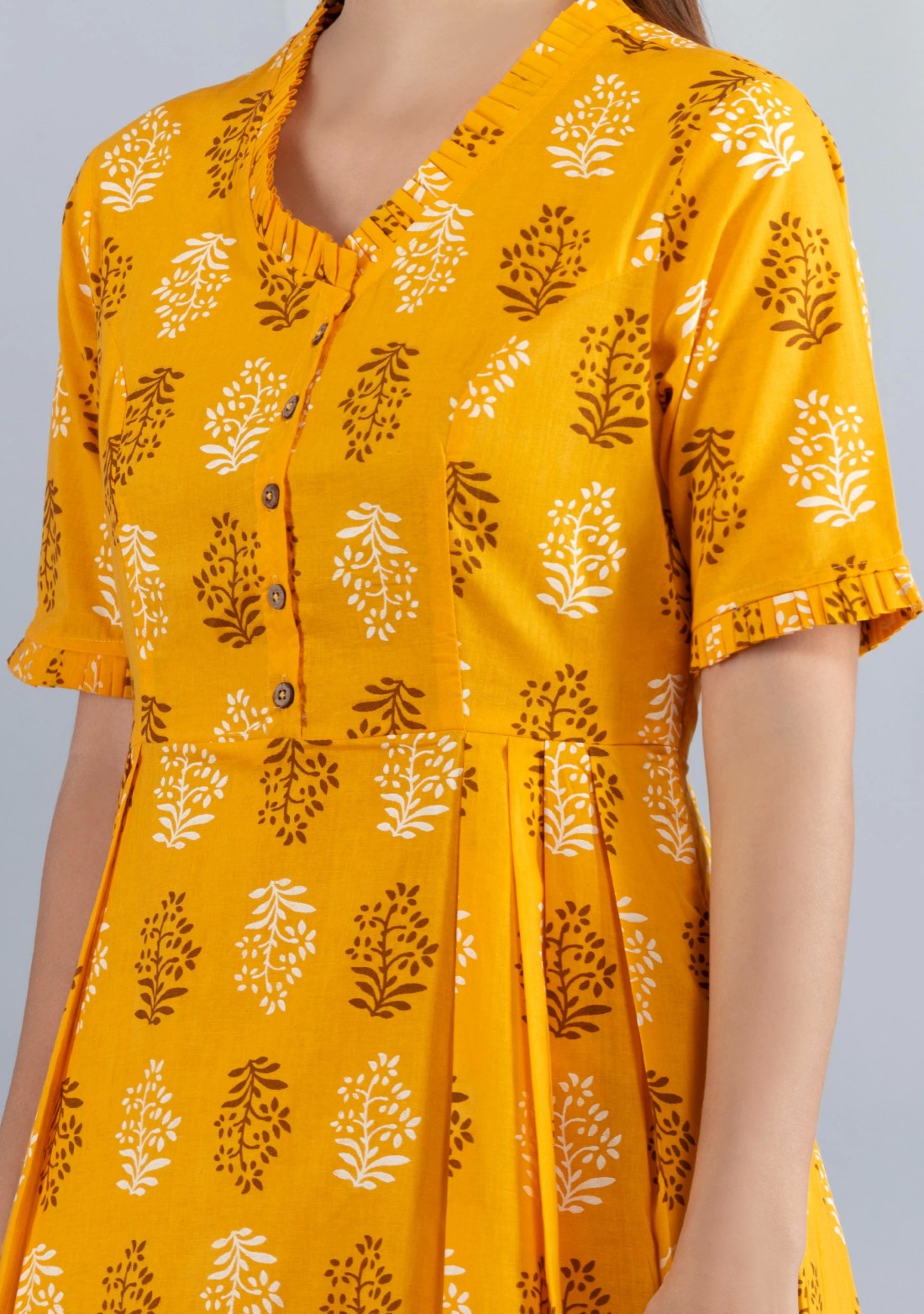 Yellow Printed Pure Cotton Fit & Flare  Dress