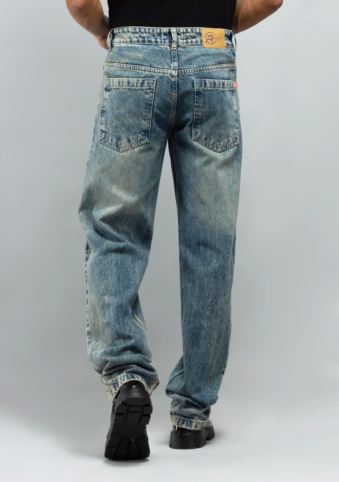 Greenish Blue Distressed Relaxed Fit Men's Fashion Jeans