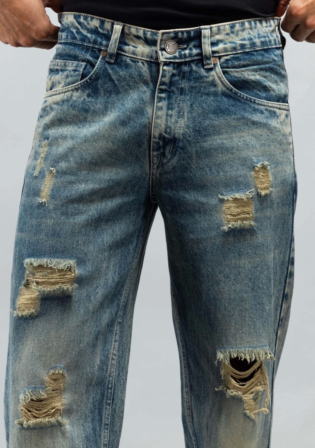 Greenish Blue Distressed Relaxed Fit Men's Fashion Jeans