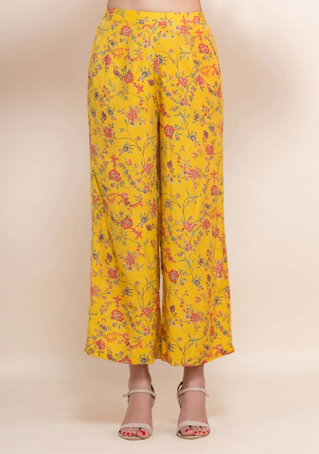 Yellow Floral Printed Viscose Muslin Silk Kimono Co-Ord Set