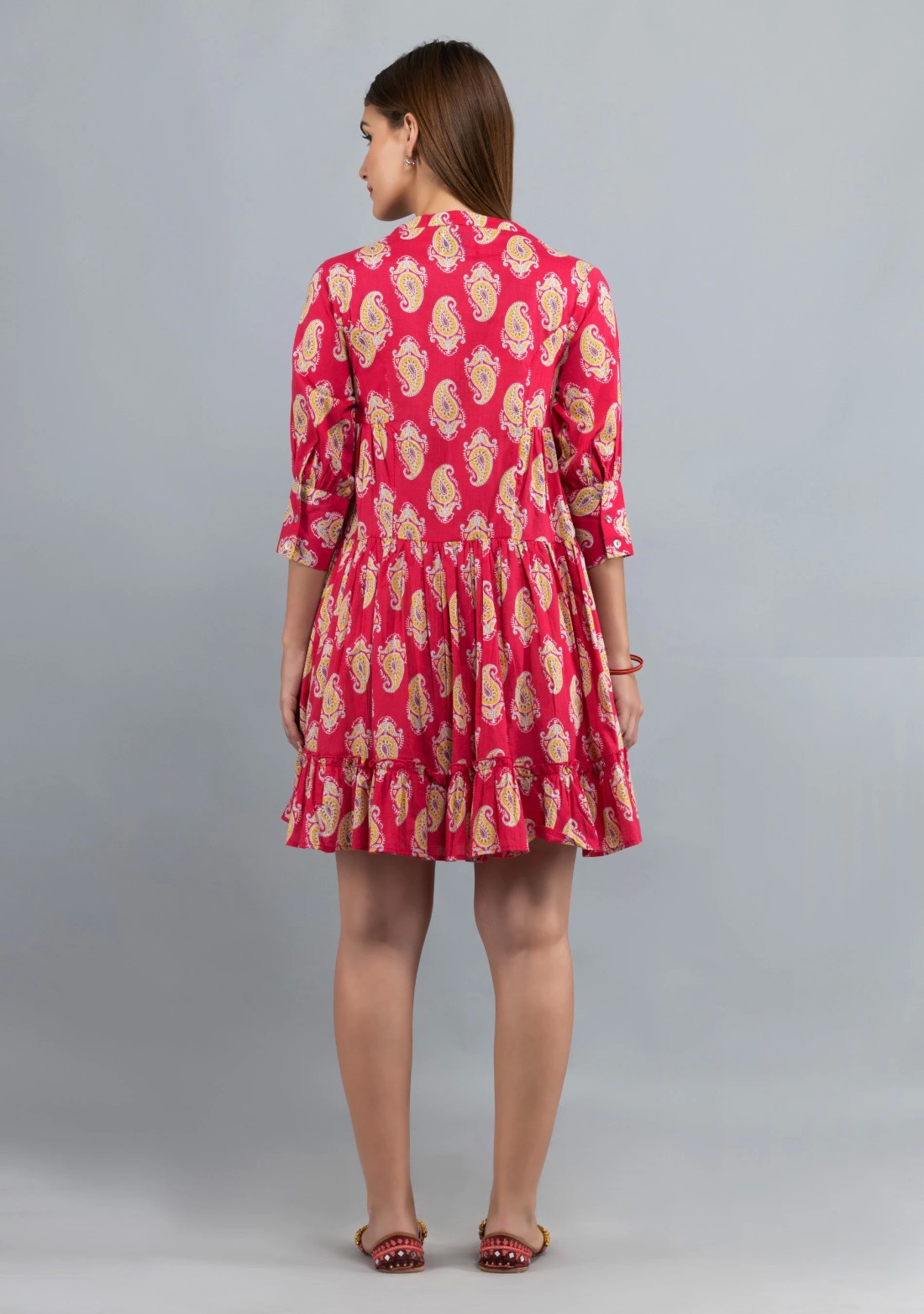 Pink Paisley Printed Pure Cotton Gathered Dress