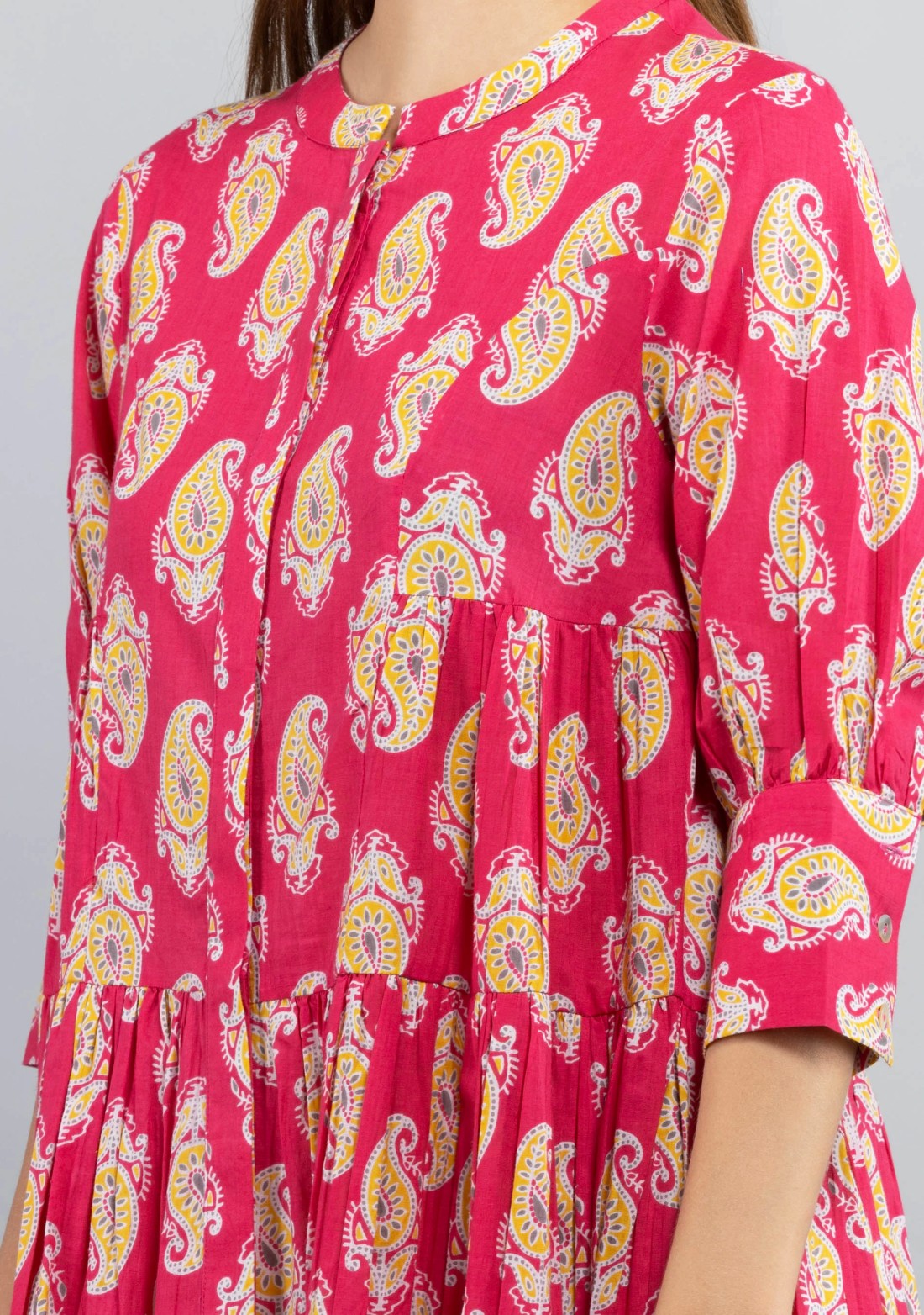 Pink Paisley Printed Pure Cotton Gathered Dress