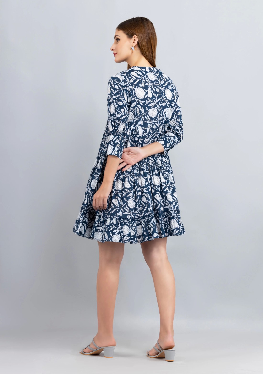 Blue Allover Printed Pure Cotton Gathered Dress