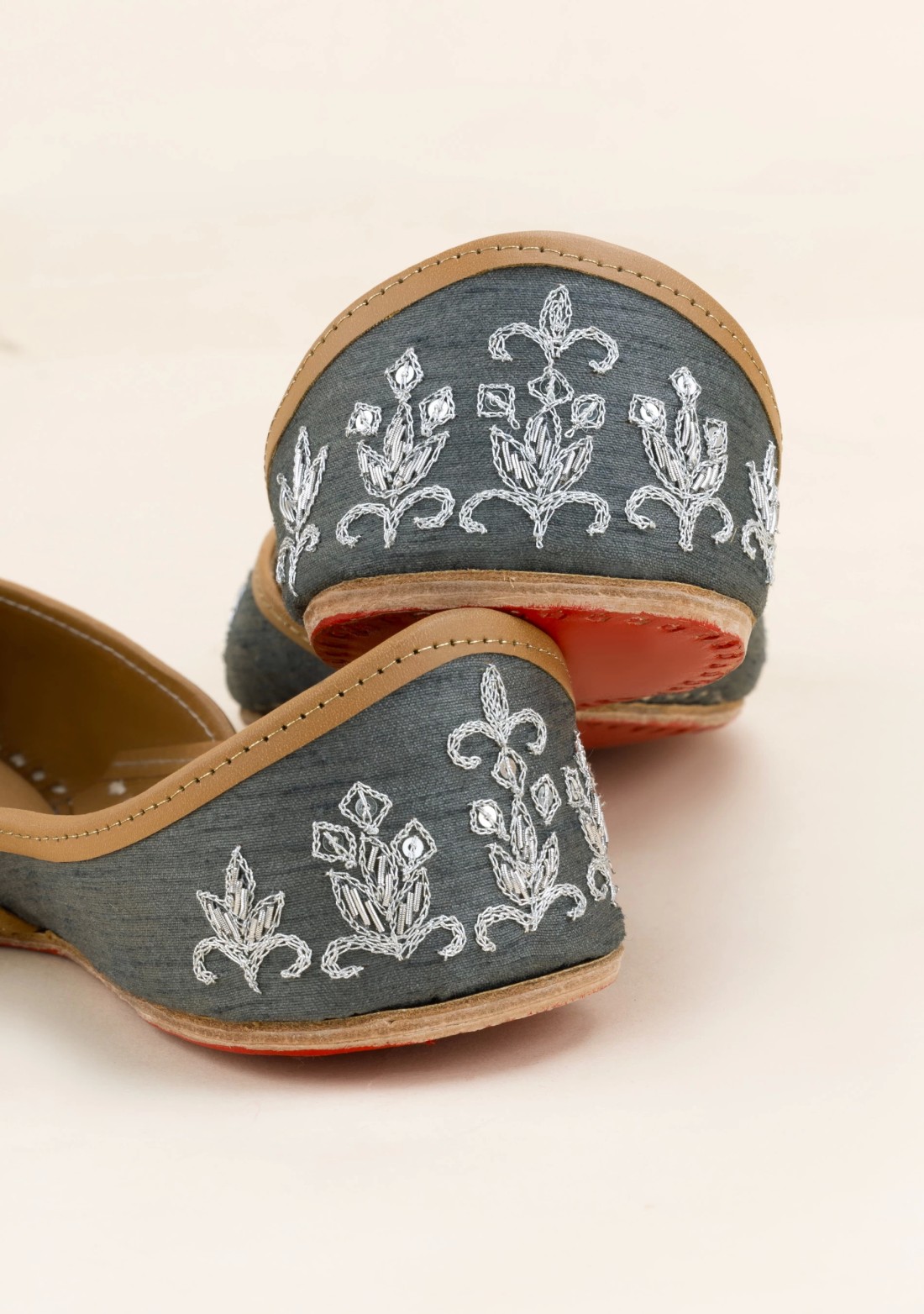 Dark Grey Hand Embroidered Pure Leather Jutti