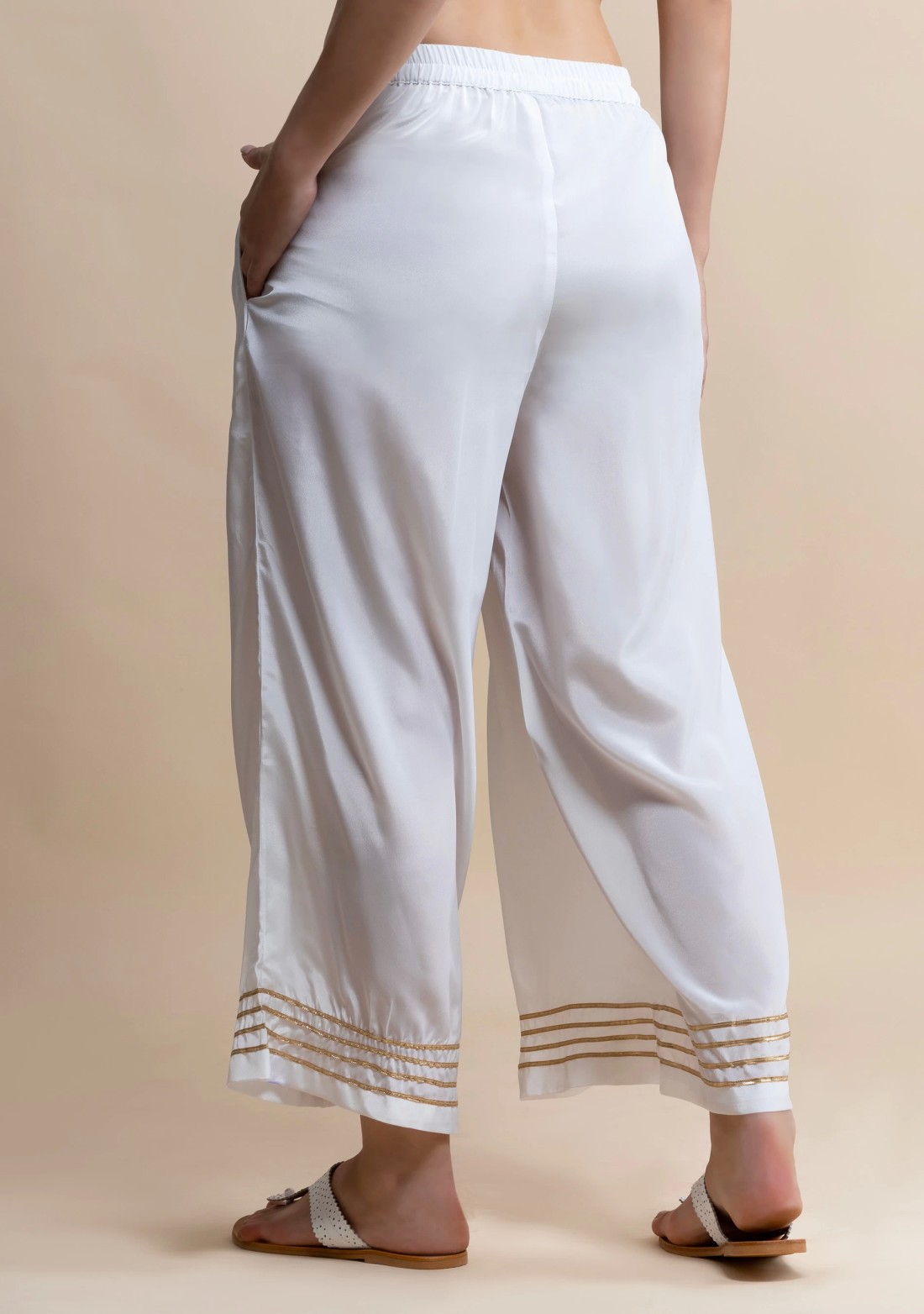 White Golden Gota Lace Flared Pants