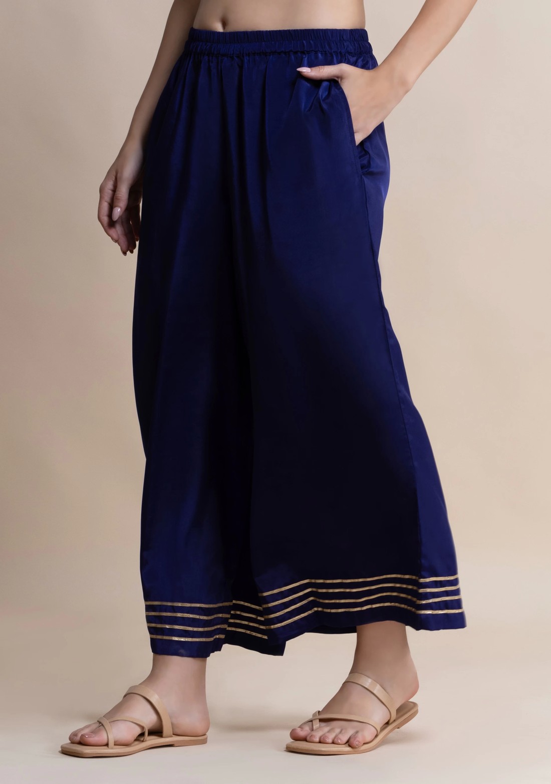 Navy Golden Gota Lace Flared Pants