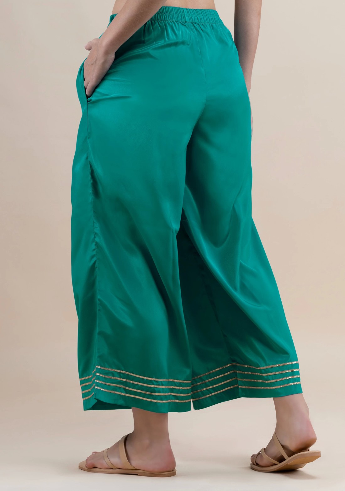 Sea Green Golden Gota Lace Flared Pants