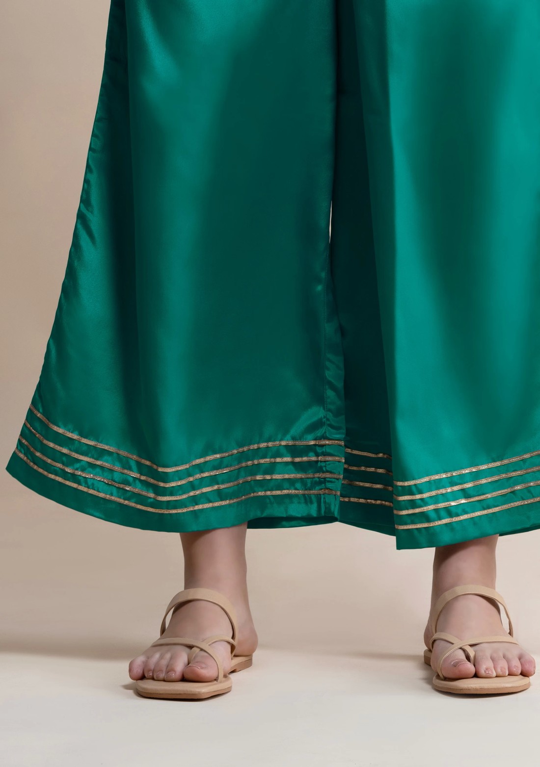 Sea Green Golden Gota Lace Flared Pants