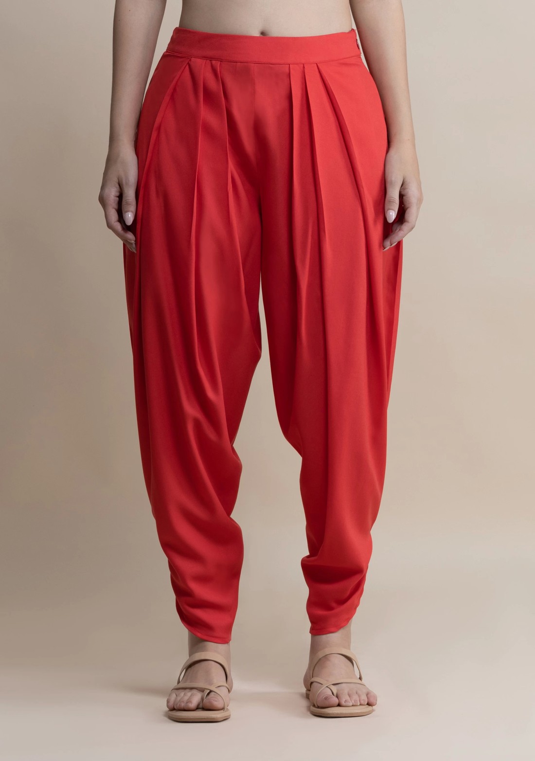 Coral Rayon Pleated Dhoti Pants