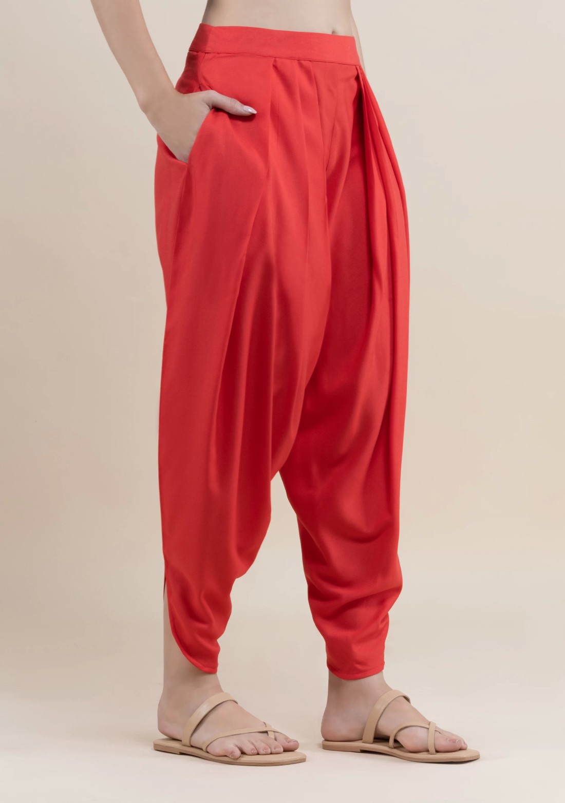 Coral Rayon Pleated Dhoti Pants