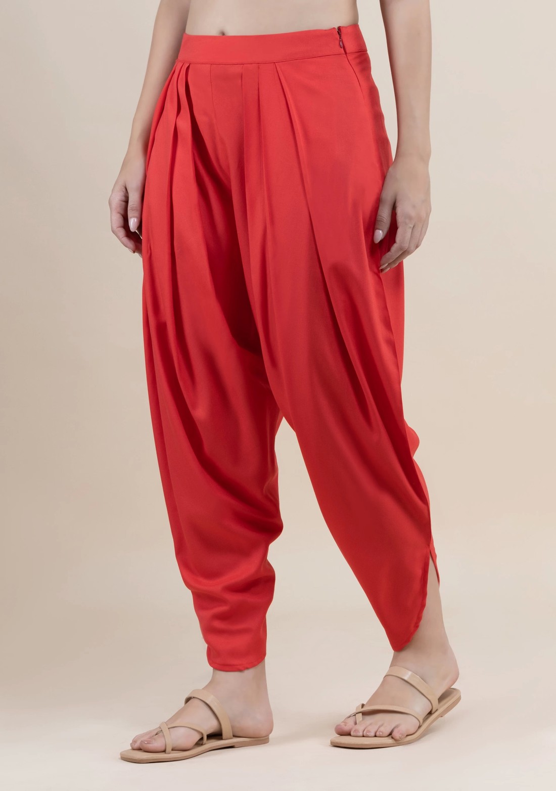 Coral Rayon Pleated Dhoti Pants