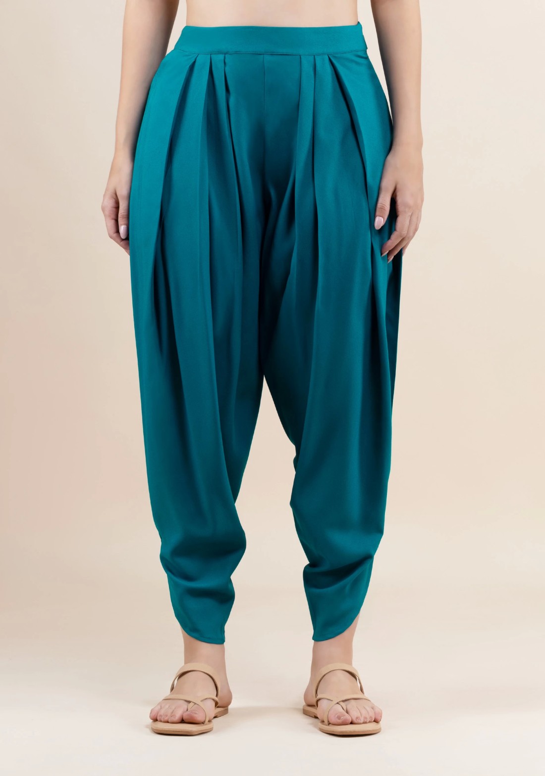 Turquoise Rayon Pleated Dhoti Pants