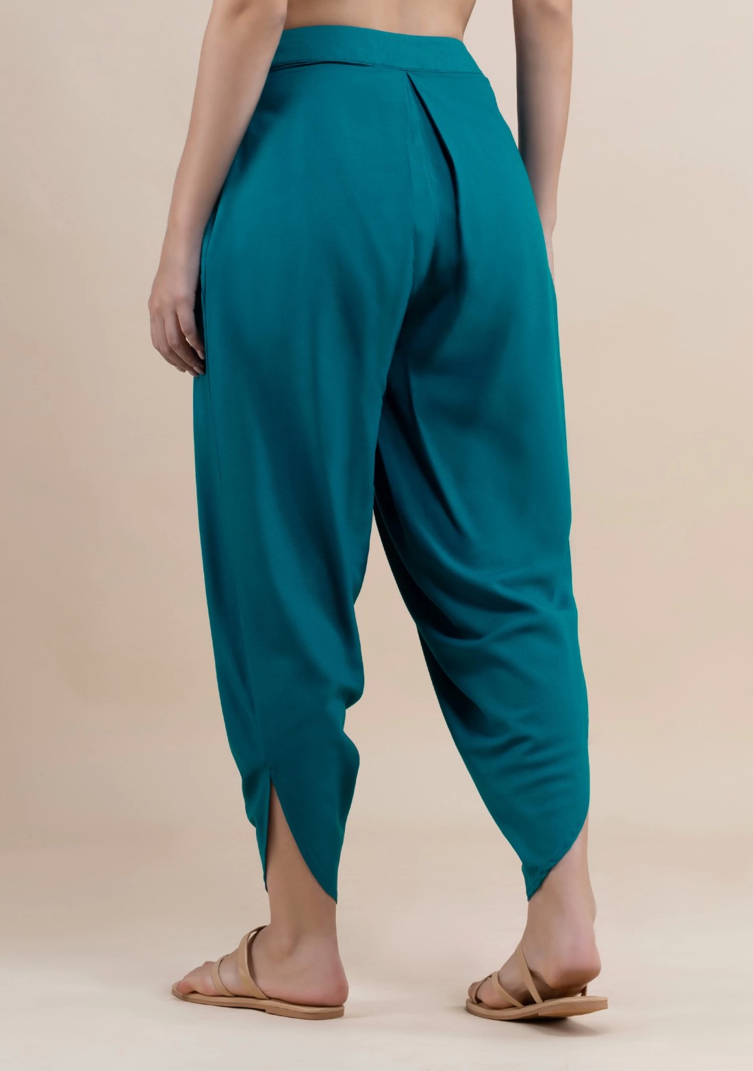 Turquoise Rayon Pleated Dhoti Pants