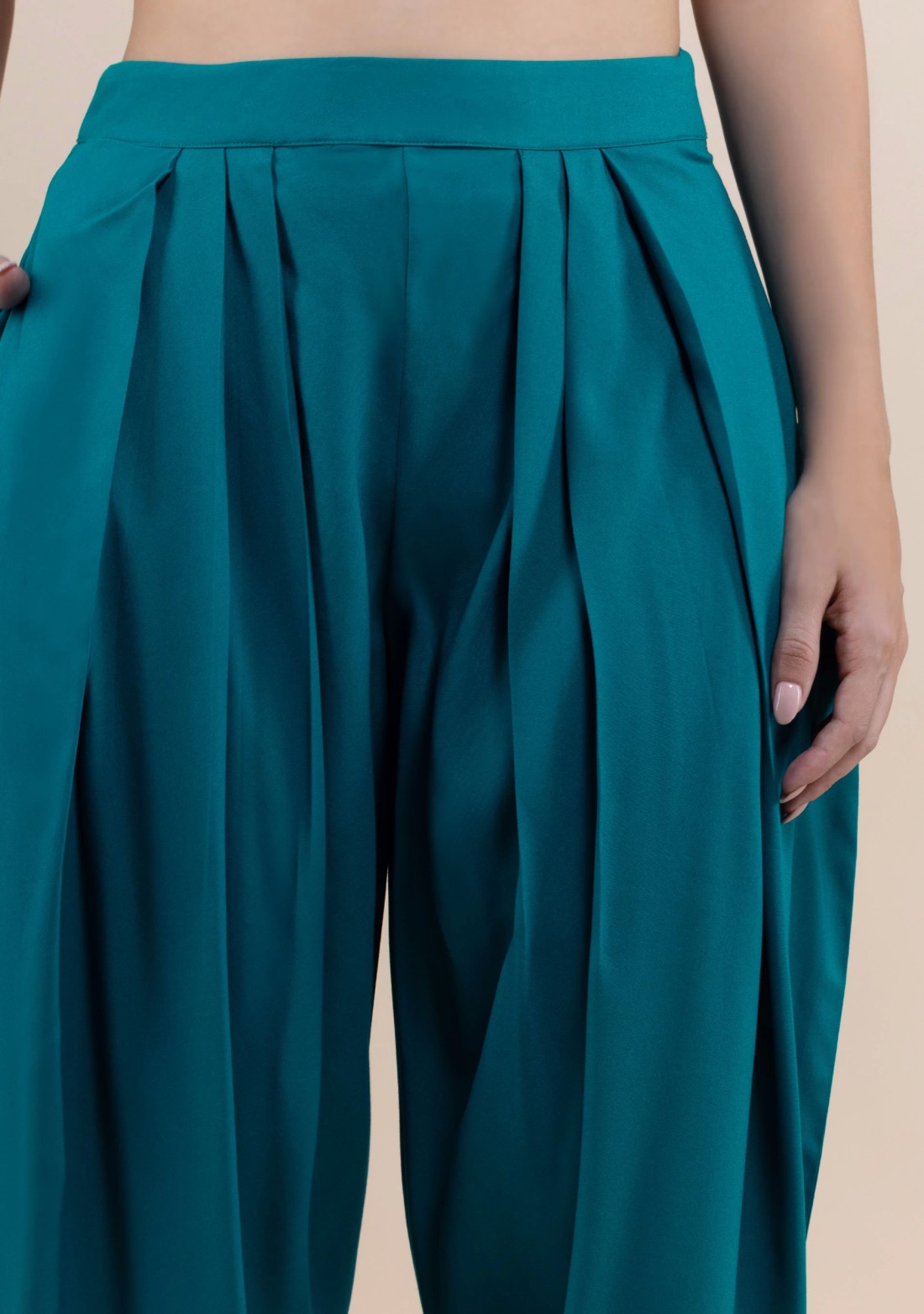 Turquoise Rayon Pleated Dhoti Pants