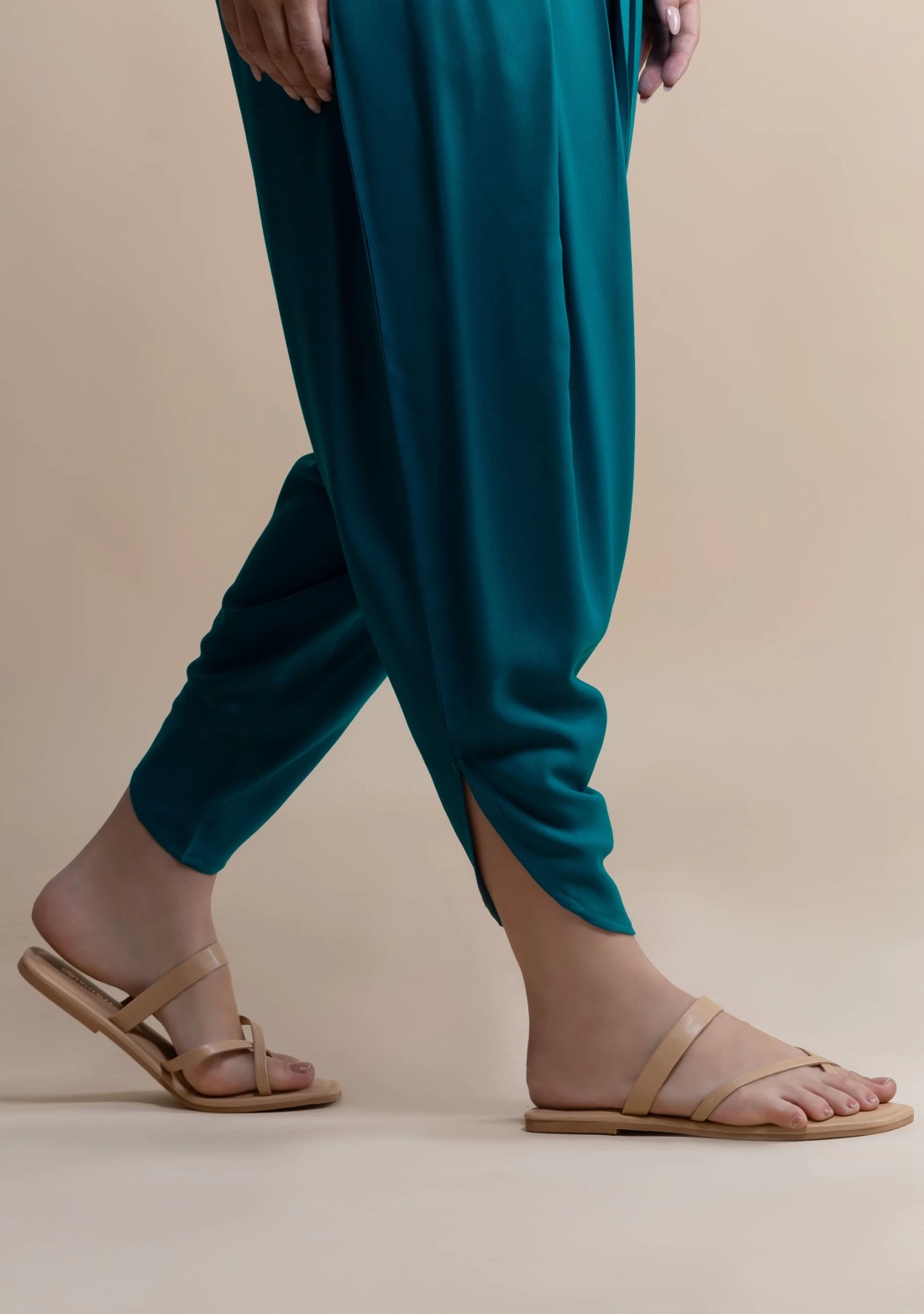 Turquoise Rayon Pleated Dhoti Pants