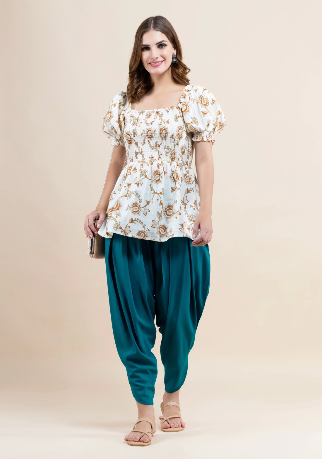 Turquoise Rayon Pleated Dhoti Pants