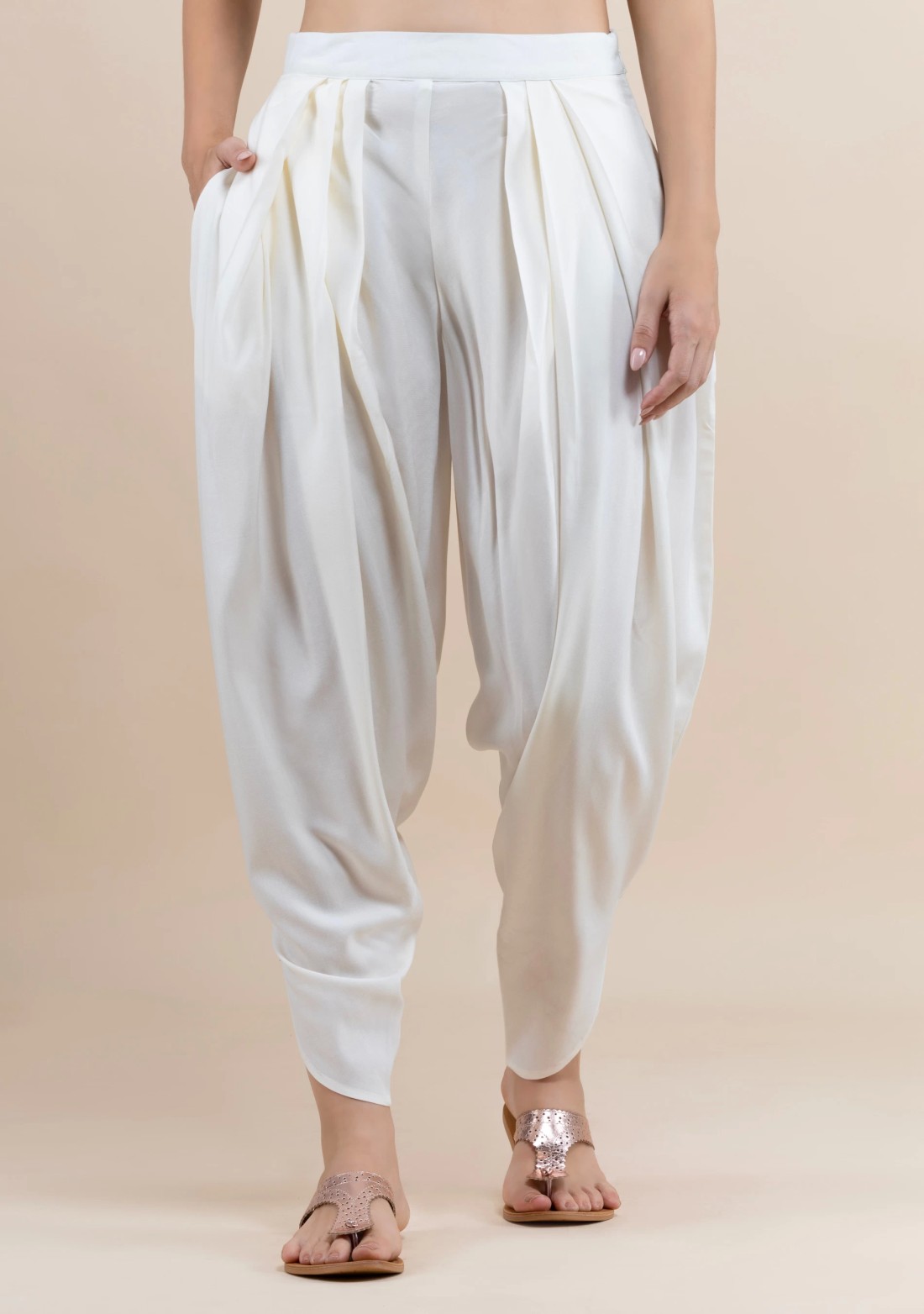 White Rayon Pleated Dhoti Pants