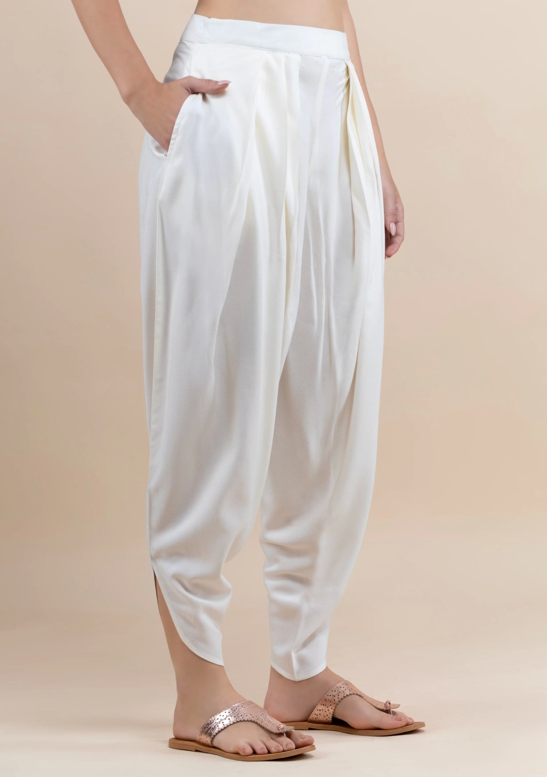 White Rayon Pleated Dhoti Pants