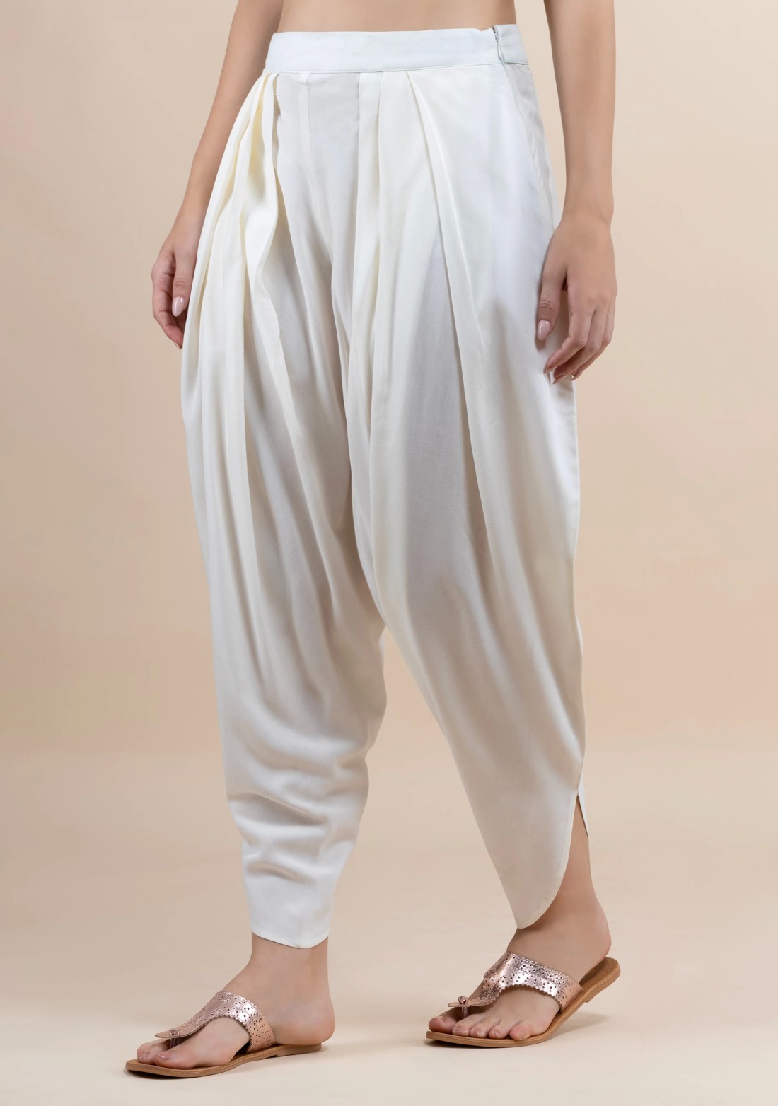 White Rayon Pleated Dhoti Pants