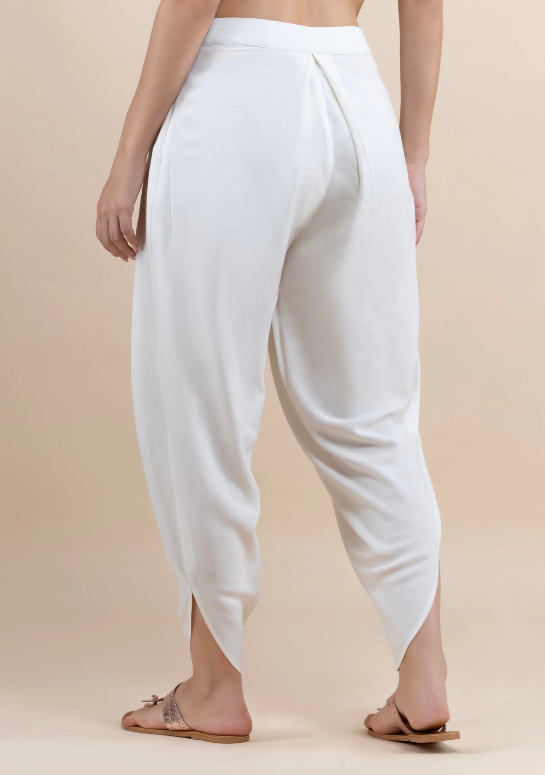 White Rayon Pleated Dhoti Pants