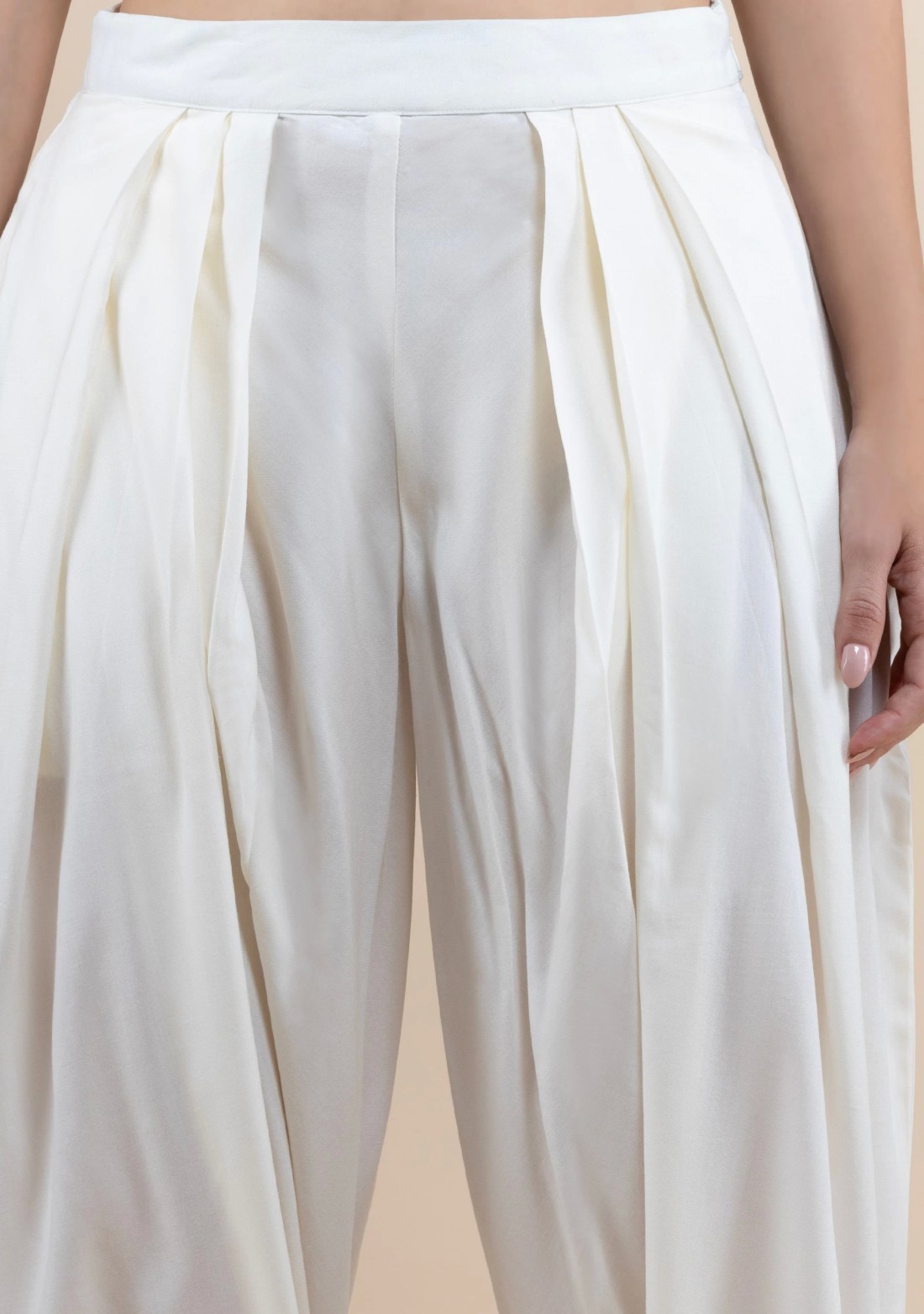 White Rayon Pleated Dhoti Pants