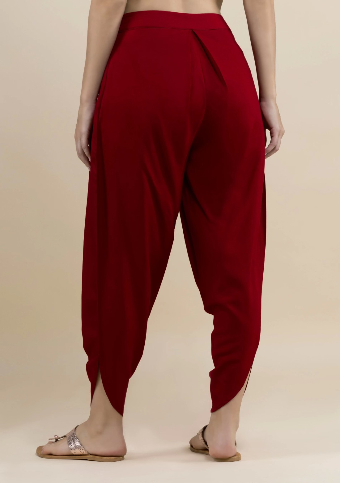 Maroon Rayon Pleated Dhoti Pants