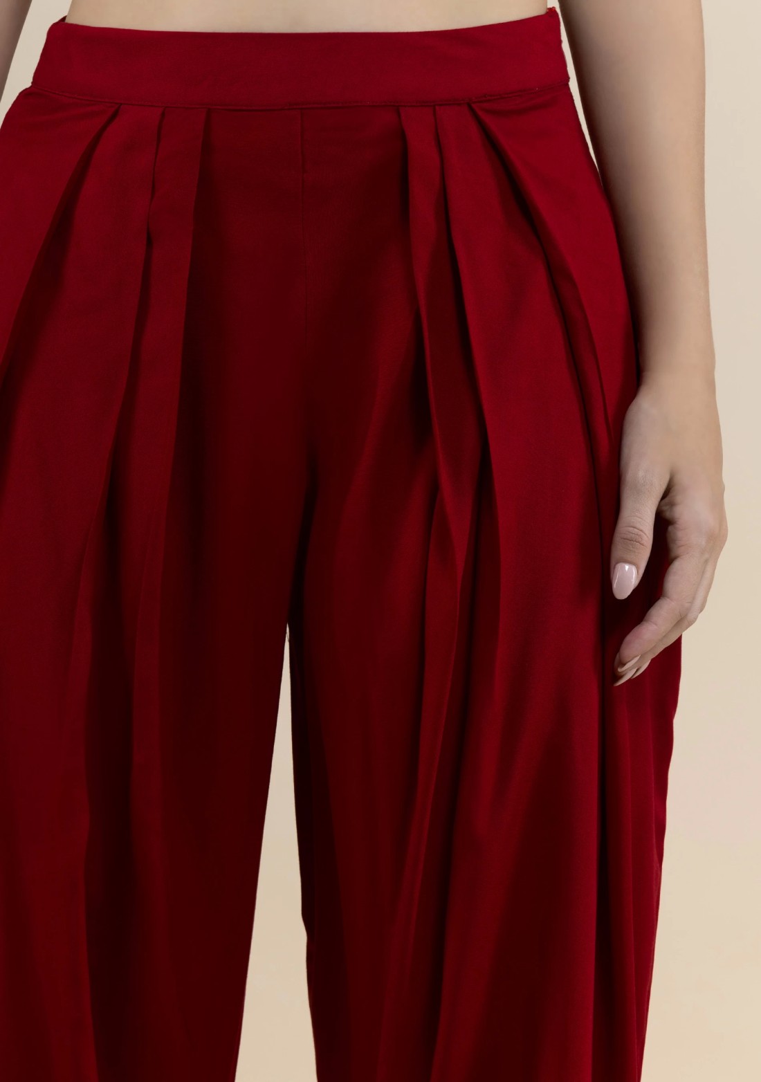 Maroon Rayon Pleated Dhoti Pants