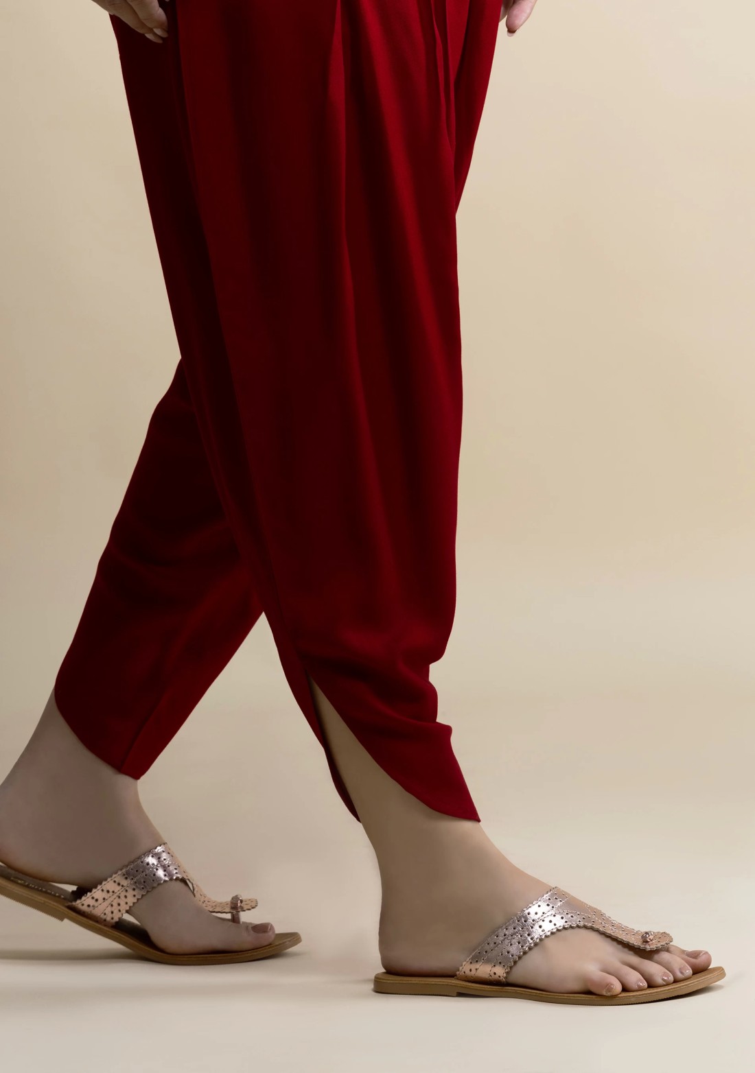 Maroon Rayon Pleated Dhoti Pants