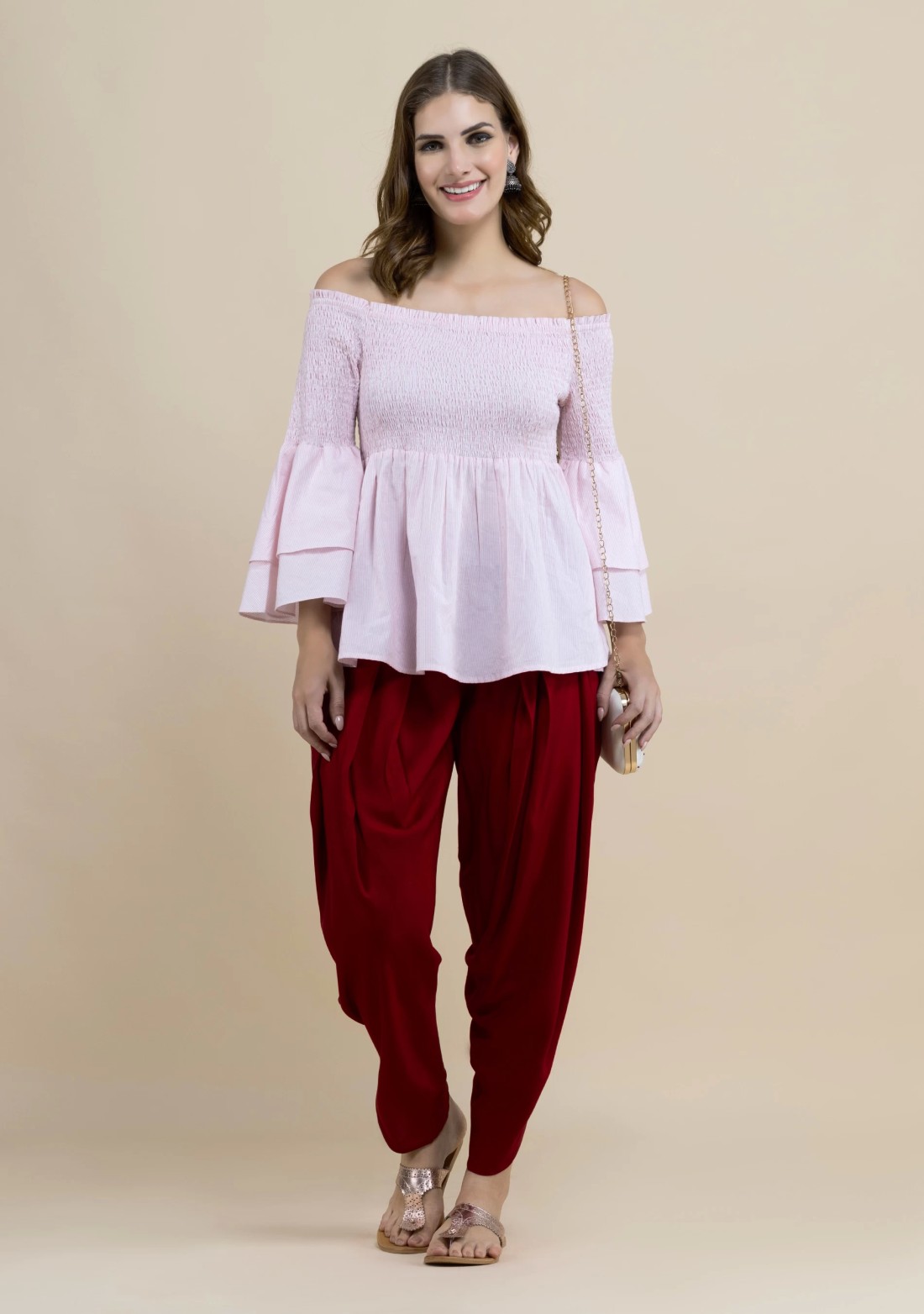 Maroon Rayon Pleated Dhoti Pants