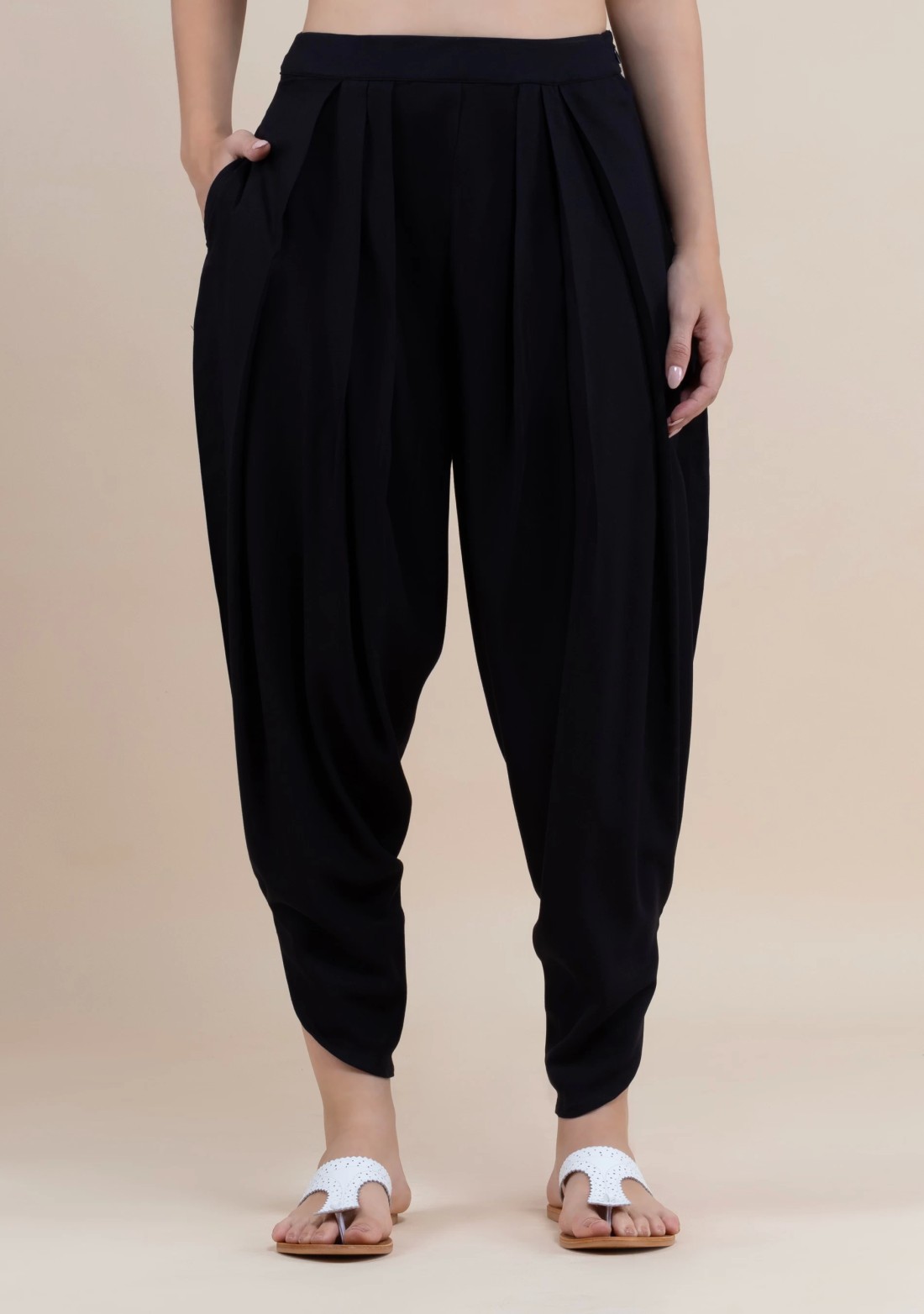 Black Rayon Pleated Dhoti Pants