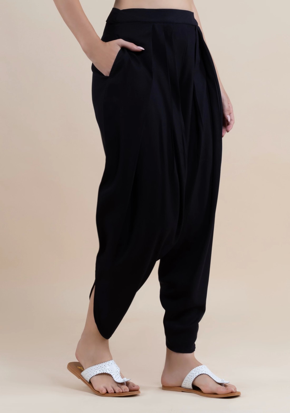 Black Rayon Pleated Dhoti Pants