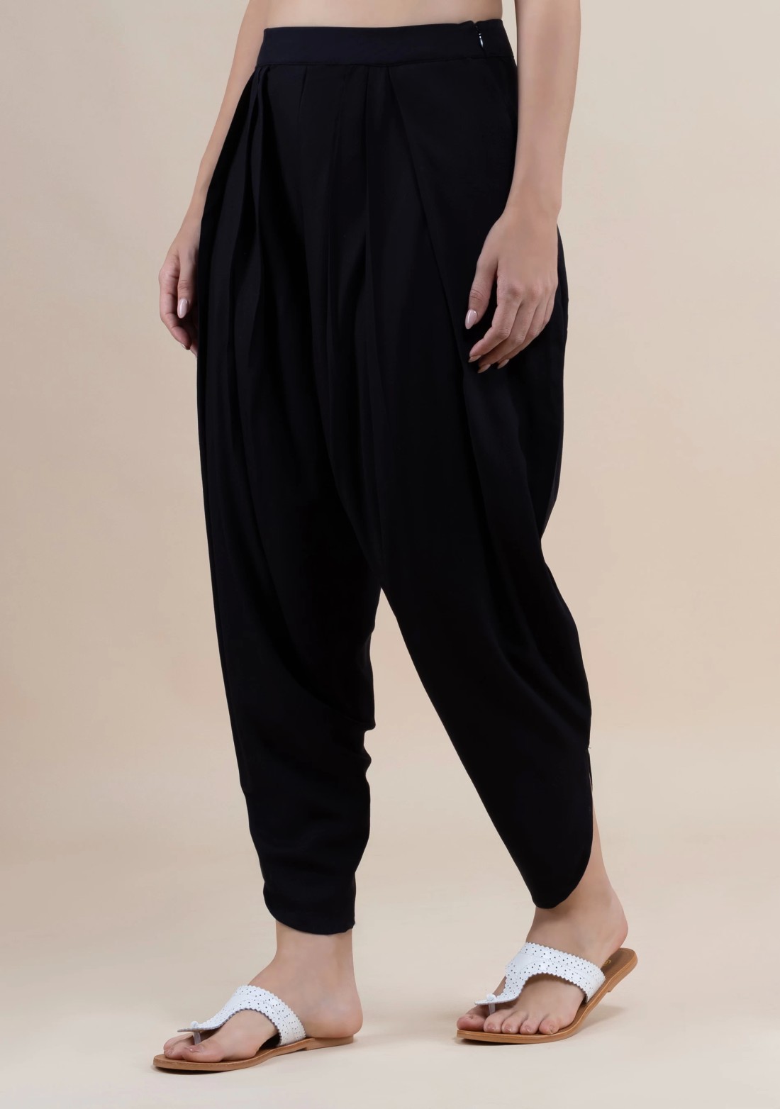 Black Rayon Pleated Dhoti Pants