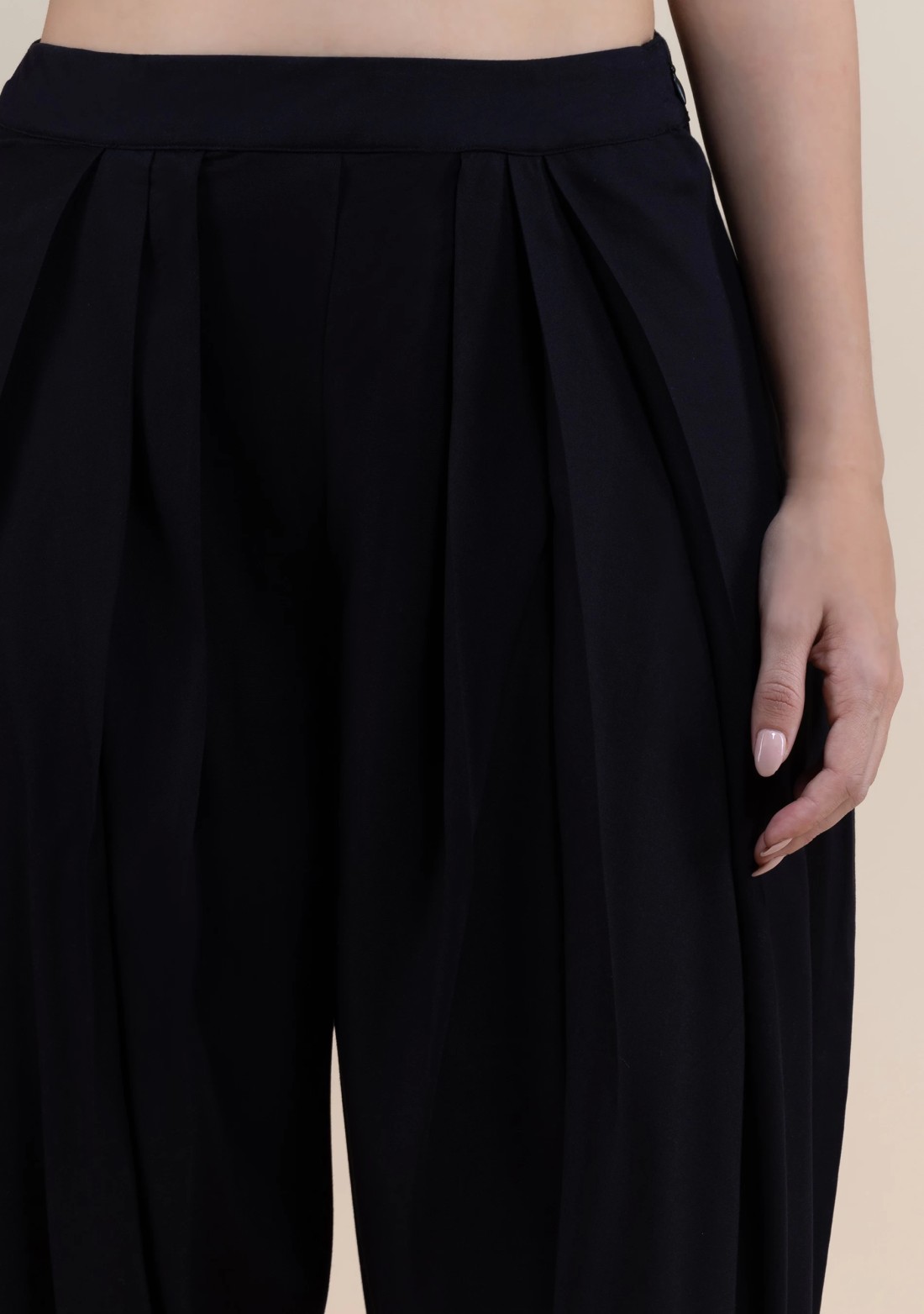 Black Rayon Pleated Dhoti Pants