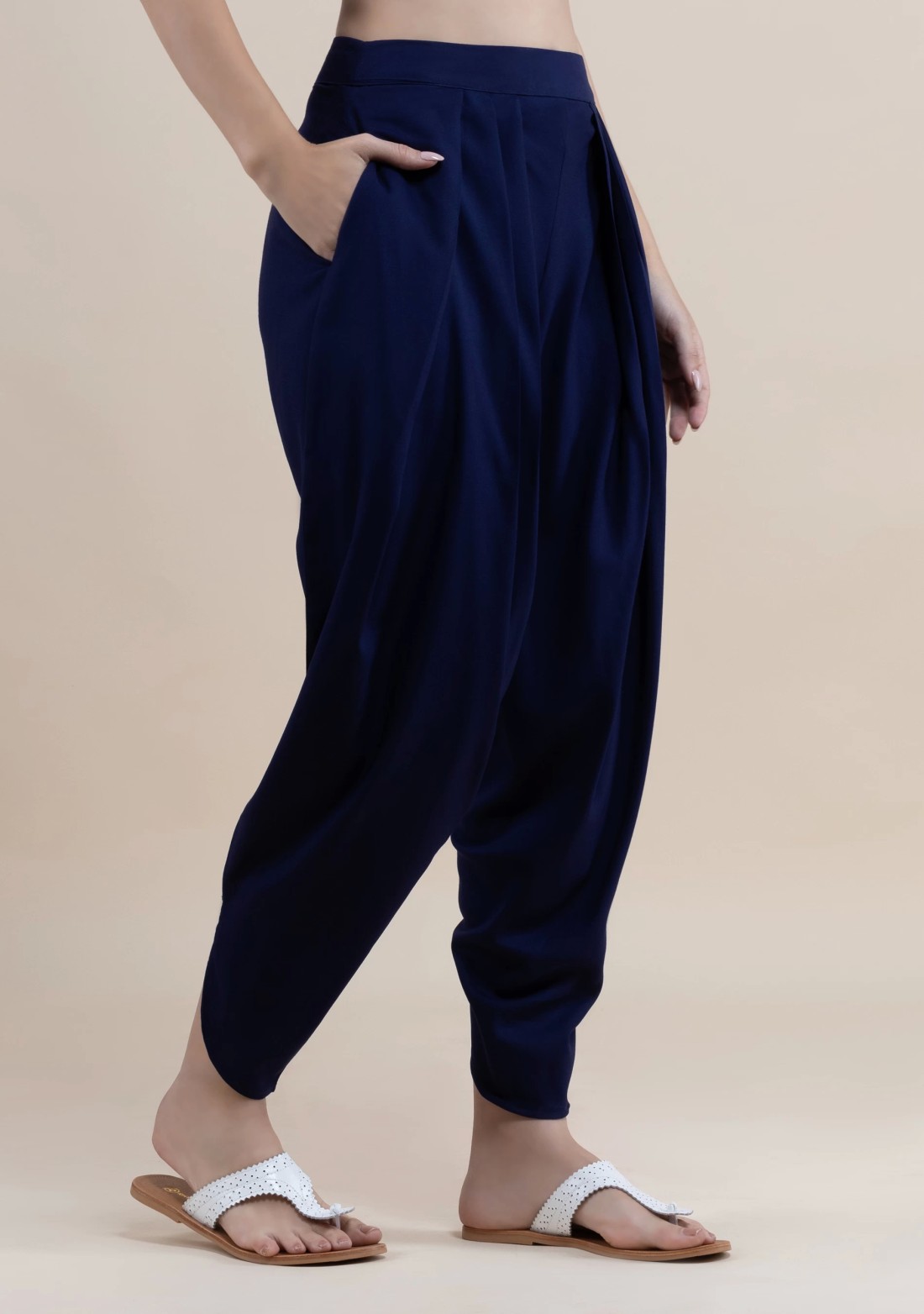 Navy Rayon Pleated Dhoti Pants