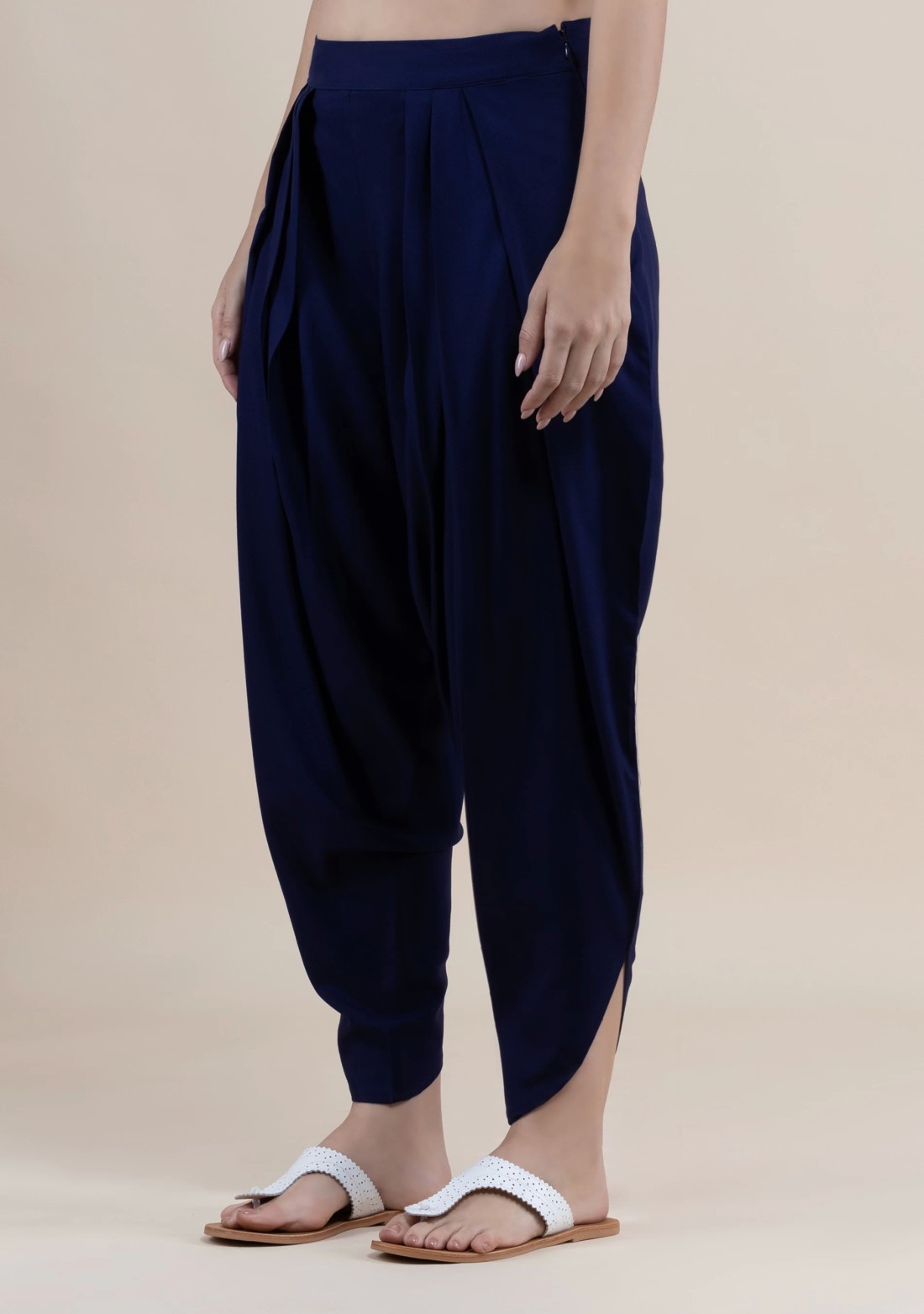 Navy Rayon Pleated Dhoti Pants