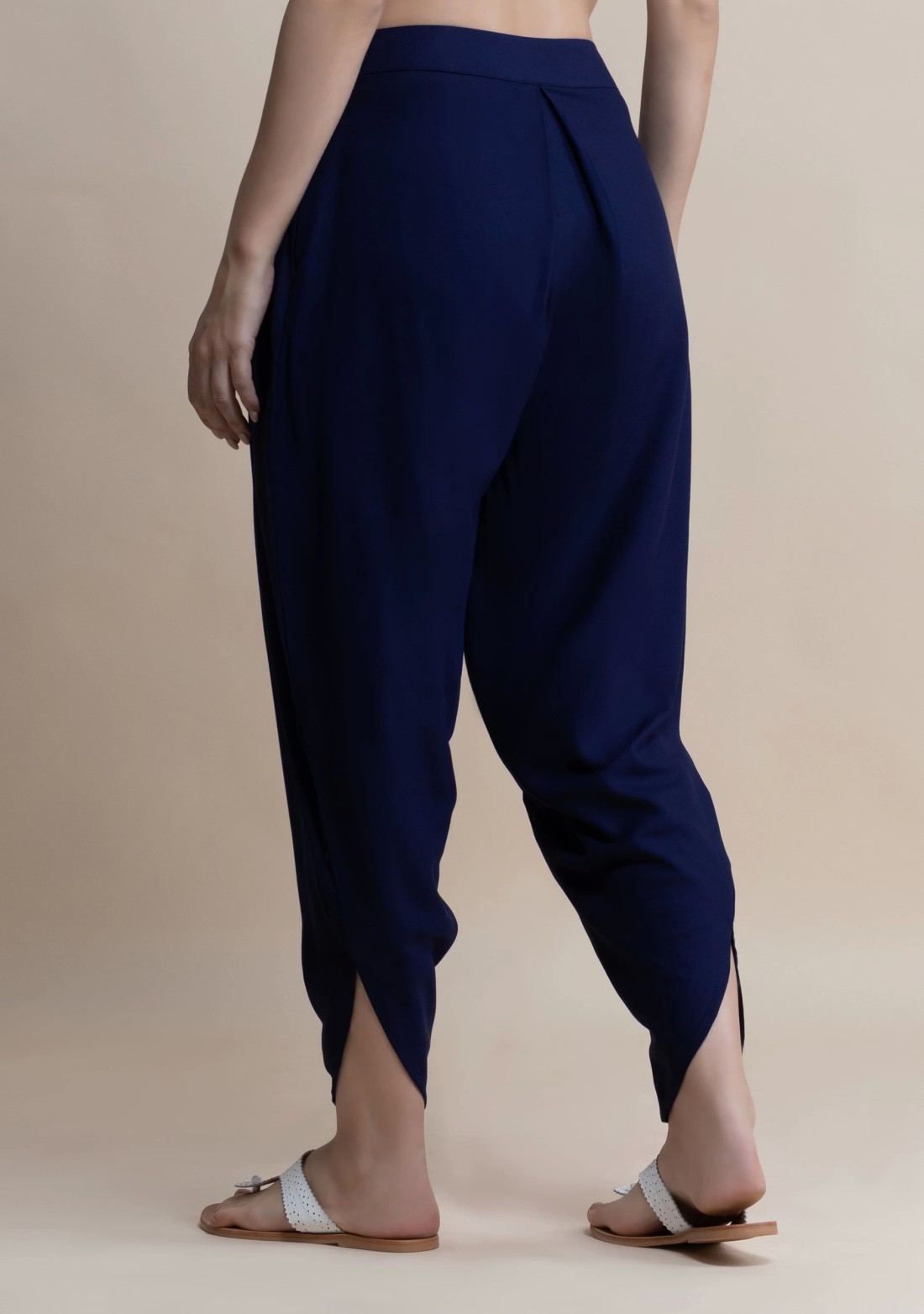 Navy Rayon Pleated Dhoti Pants