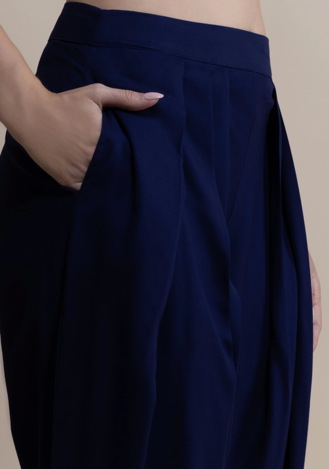 Navy Rayon Pleated Dhoti Pants