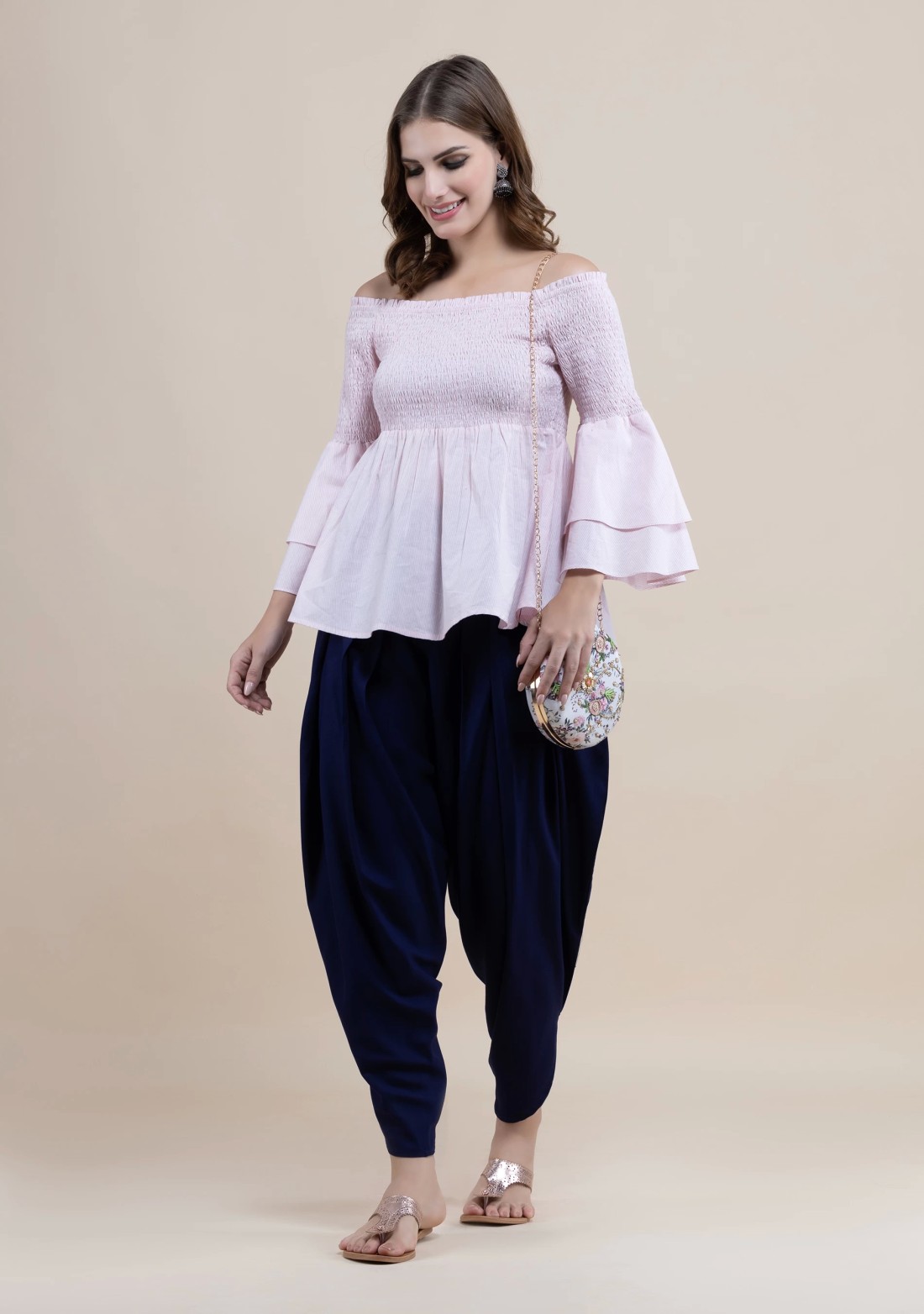 Navy Rayon Pleated Dhoti Pants