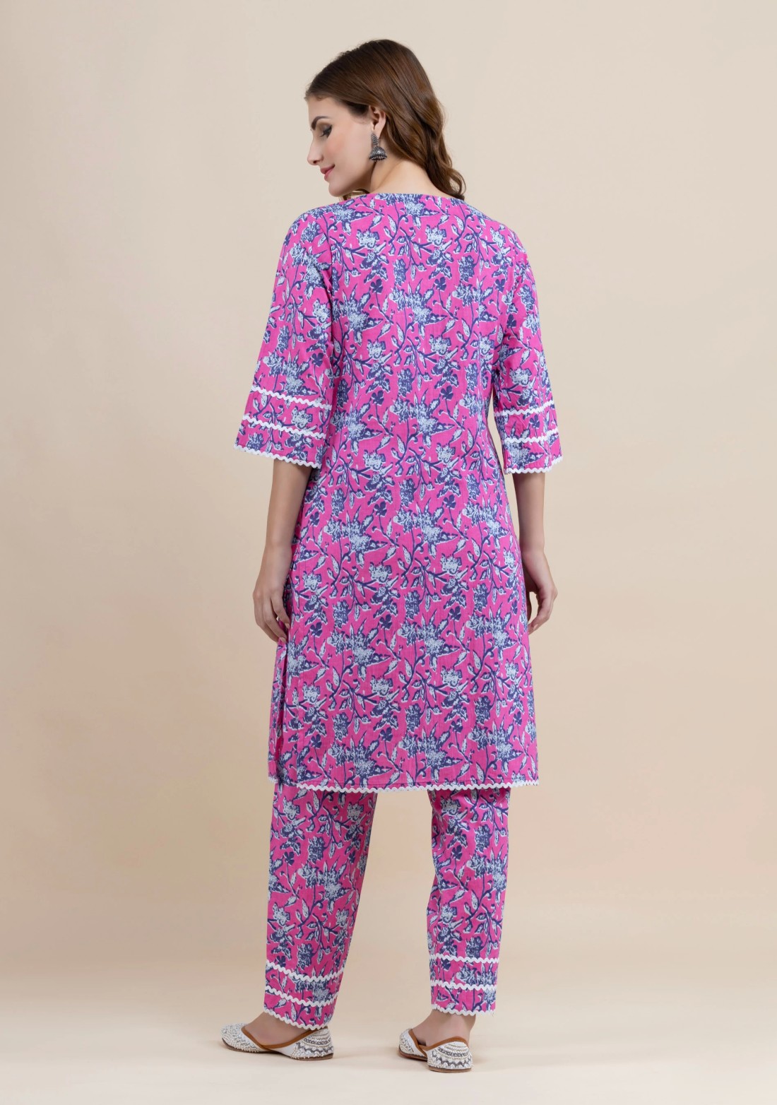 Magenta Pink Pure Cotton Floral Printed Kurta Pant Co-Ord Set With Dupatta