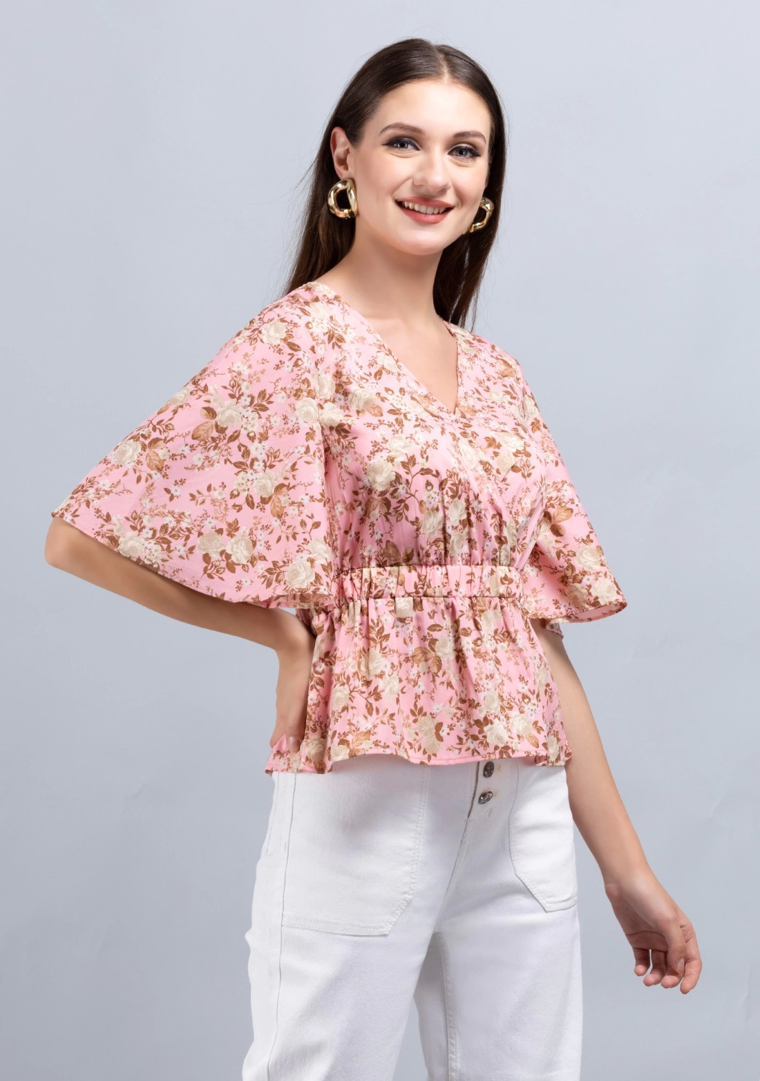 Vintage Rose Print Wrap Peplum Top