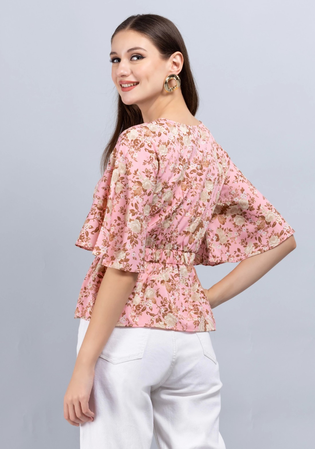 Vintage Rose Print Wrap Peplum Top