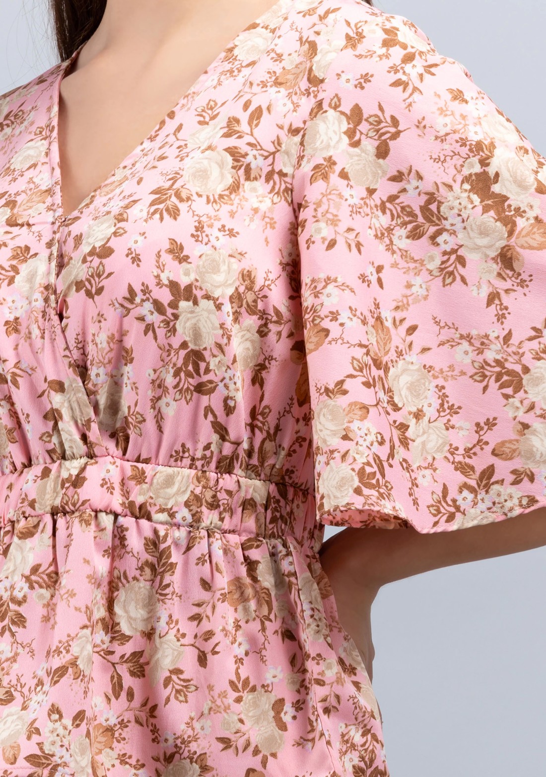 Vintage Rose Print Wrap Peplum Top