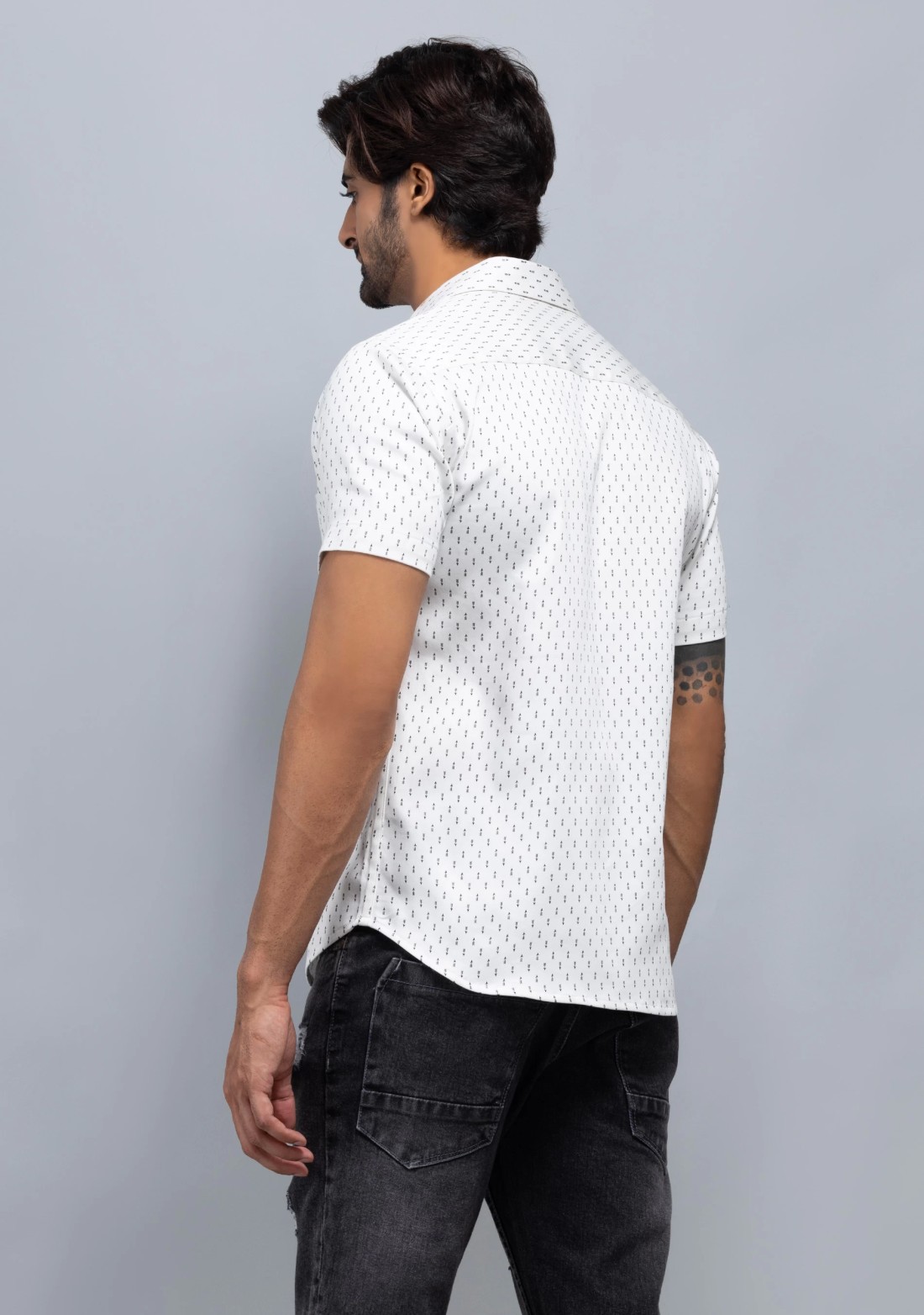 White Printed Slim fit Men's Stretch Cotton Shirt