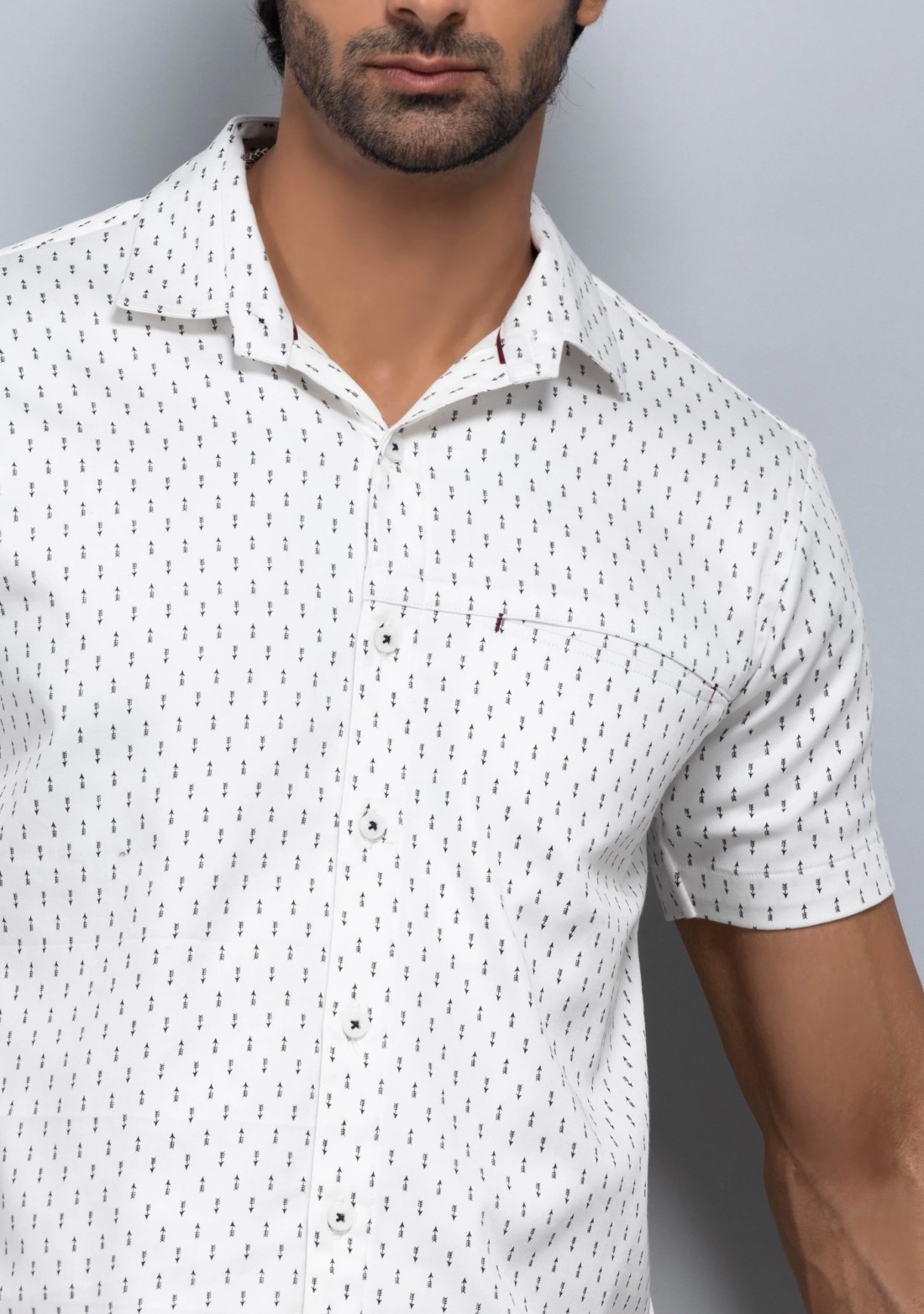 White Printed Slim fit Men's Stretch Cotton Shirt