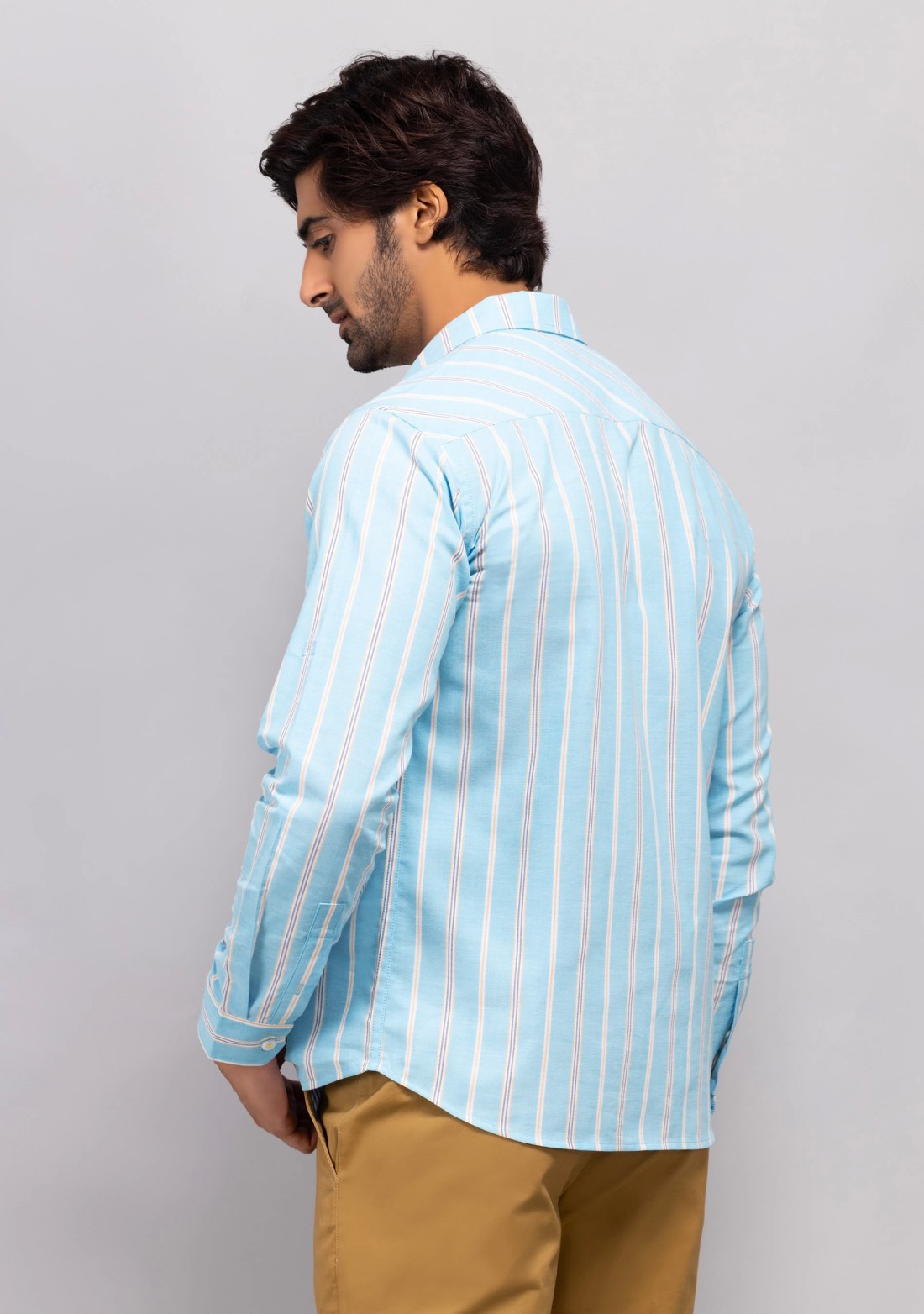 Teal blue stripe slim fit men's Shirt