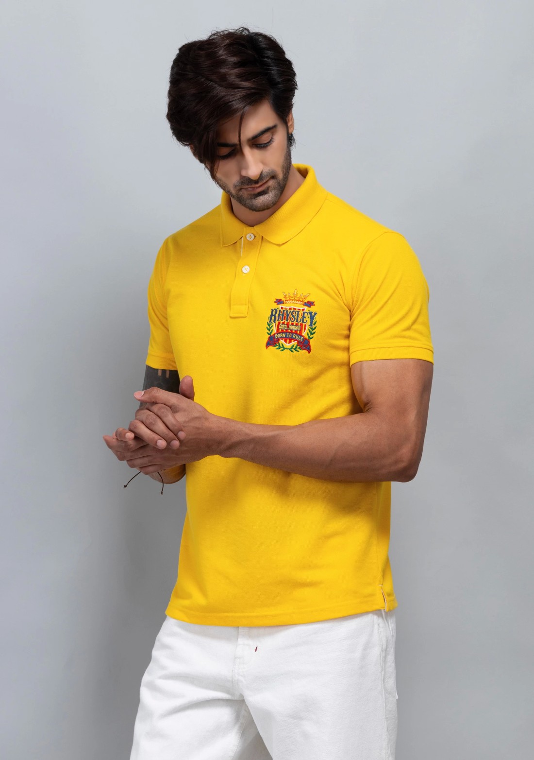 Yellow Regular Fit Men's Cotton Polo T-Shirt