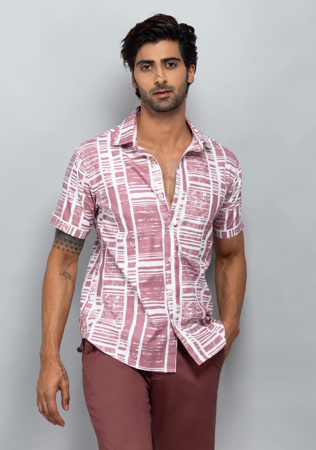 Purple  Slim Fit Printed Men's Cotton Shirt