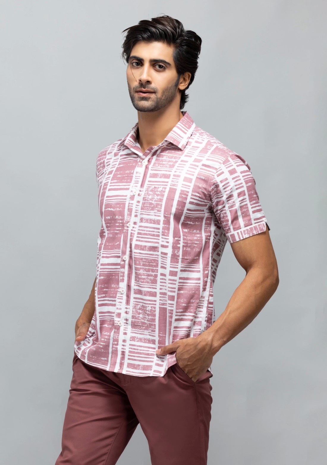 Purple  Slim Fit Printed Men's Cotton Shirt